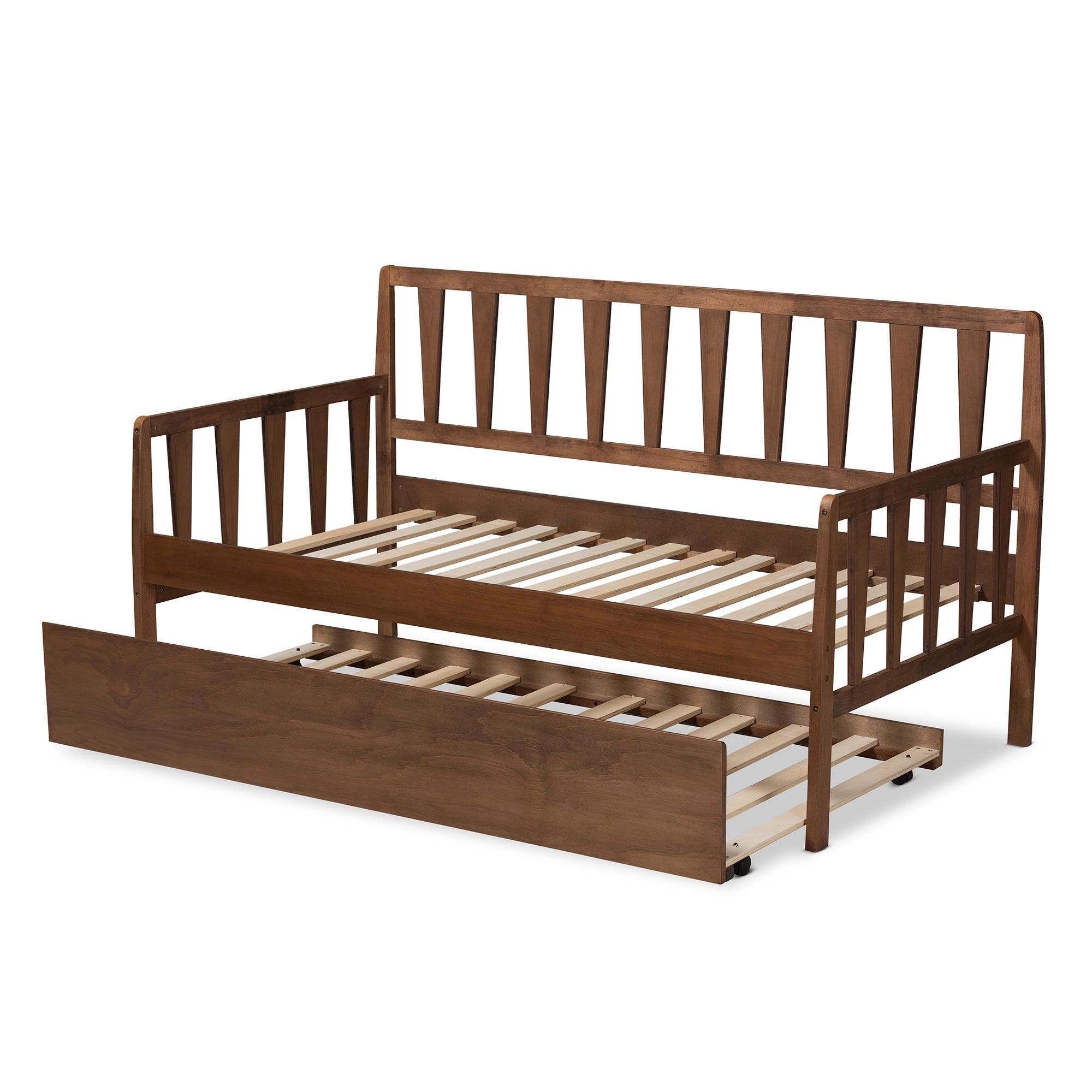 Midori Modern and Contemporary Transitional Finished Wood Daybed with Roll-Out Trundle Bed