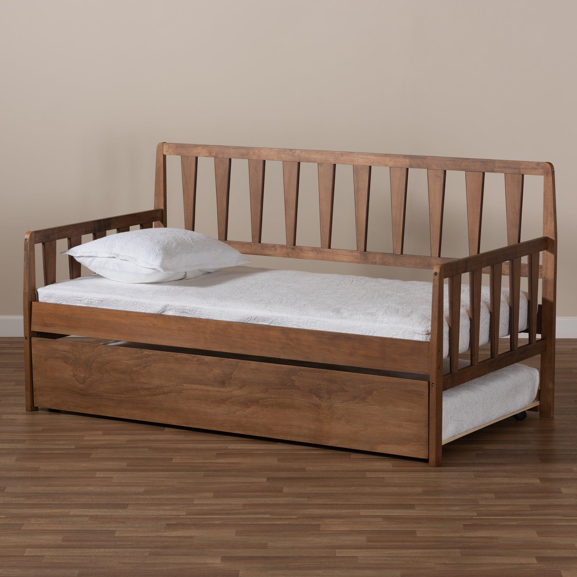 Midori Modern and Contemporary Transitional Finished Wood Daybed with Roll-Out Trundle Bed