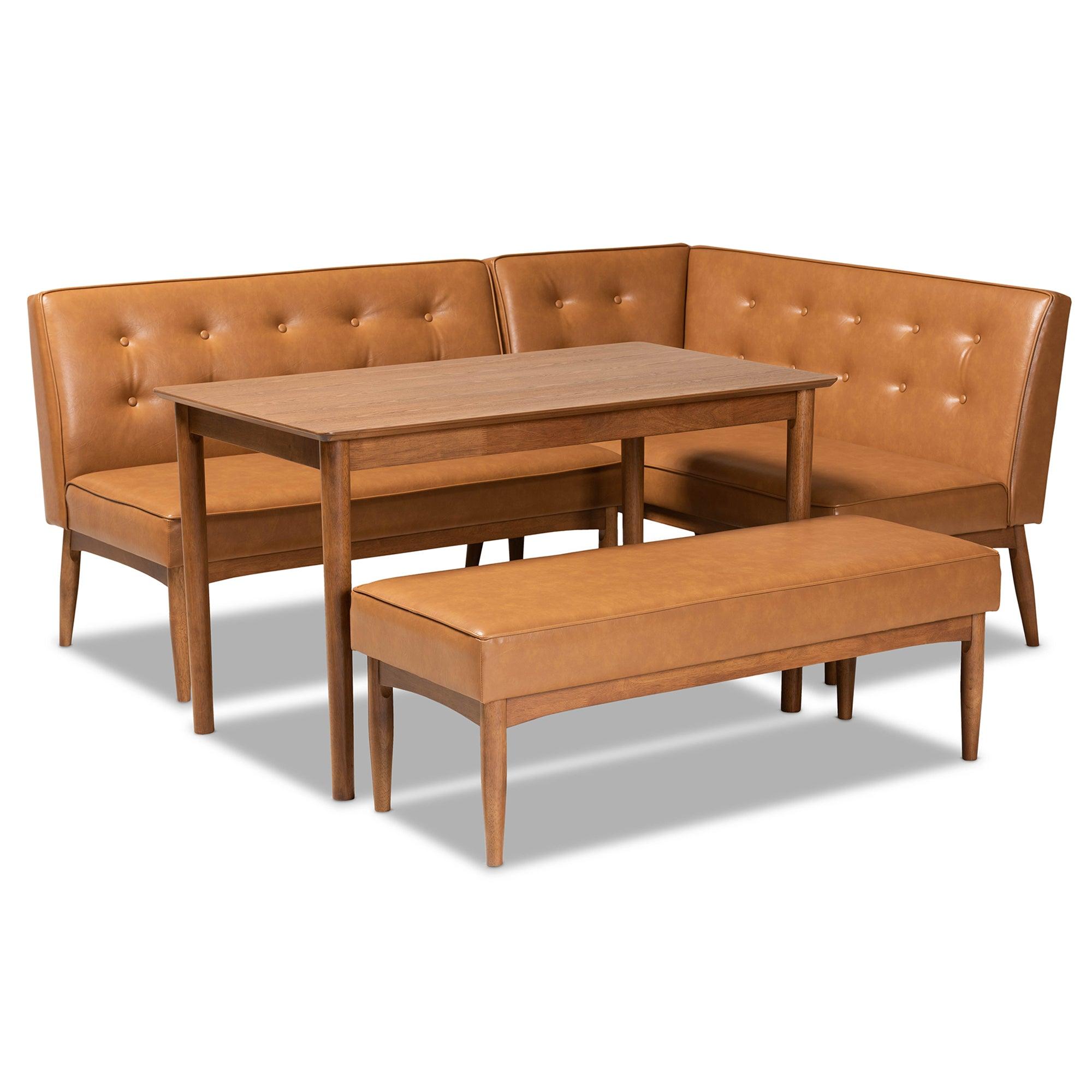 Arvid Mid-Century Modern Faux Leather Upholstered and Finished Wood 4-Piece Dining Nook Set