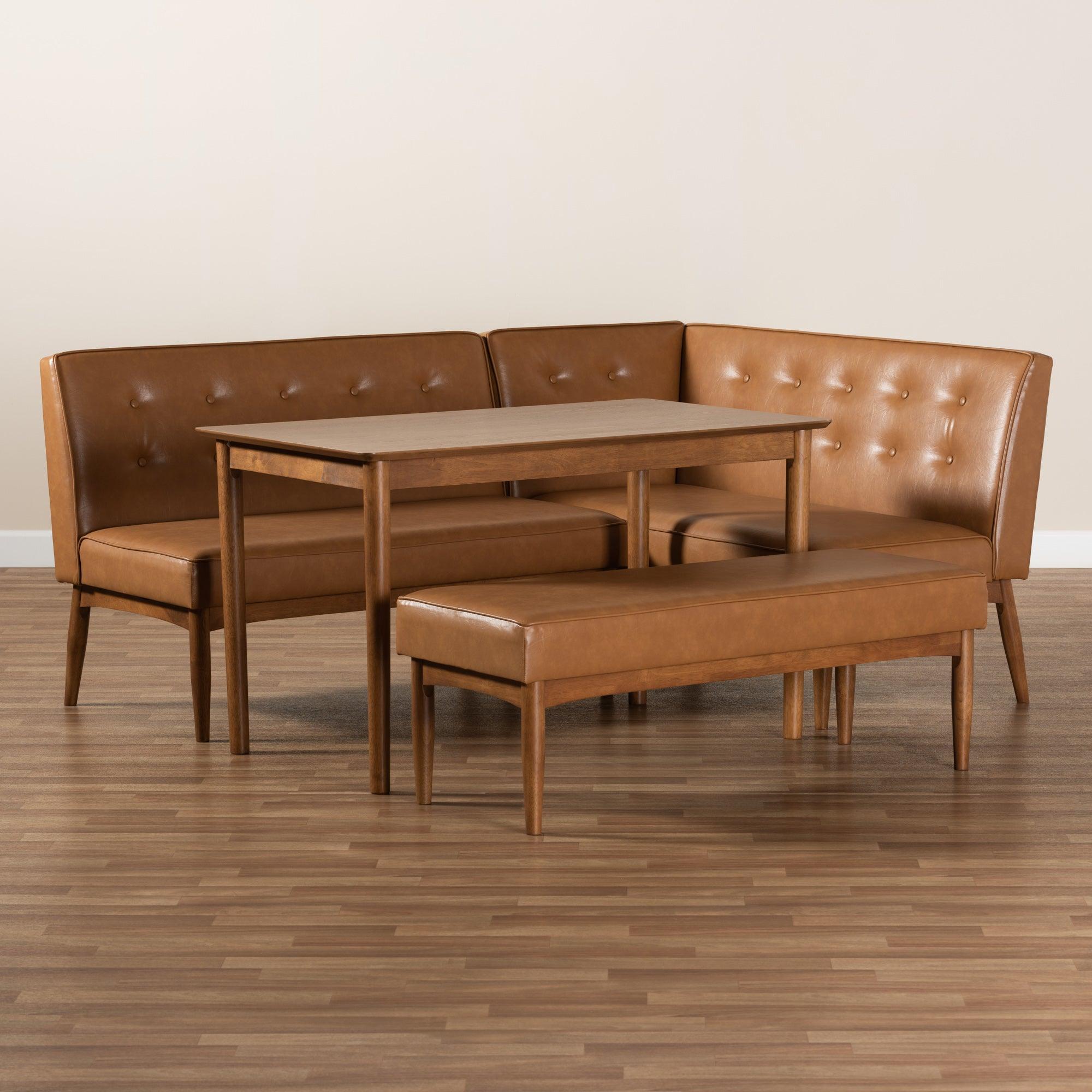 Arvid Mid-Century Modern Faux Leather Upholstered and Finished Wood 4-Piece Dining Nook Set