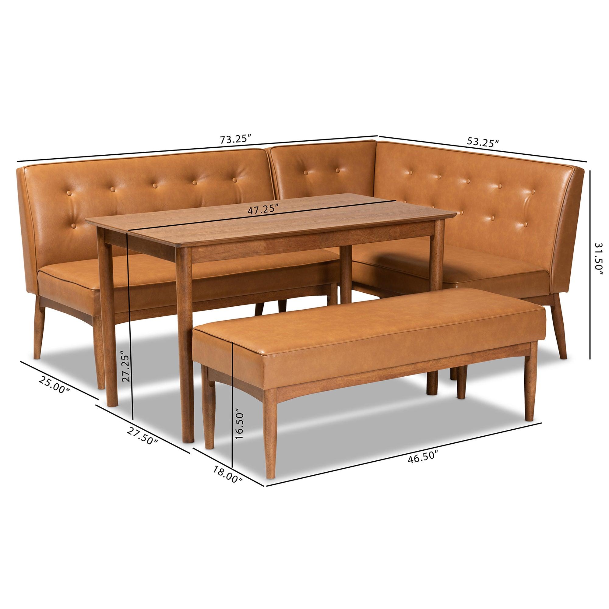 Arvid Mid-Century Modern Faux Leather Upholstered and Finished Wood 4-Piece Dining Nook Set