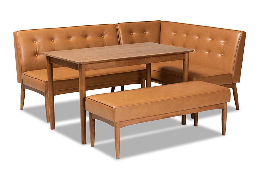 Arvid Mid-Century Modern Faux Leather Upholstered and Finished Wood 4-Piece Dining Nook Set