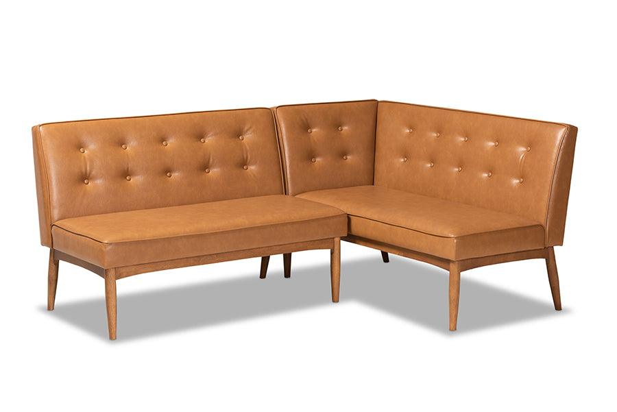 Arvid Mid-Century Modern Faux Leather Upholstered and Finished 2-Piece Wood Dining Nook Banquette Set