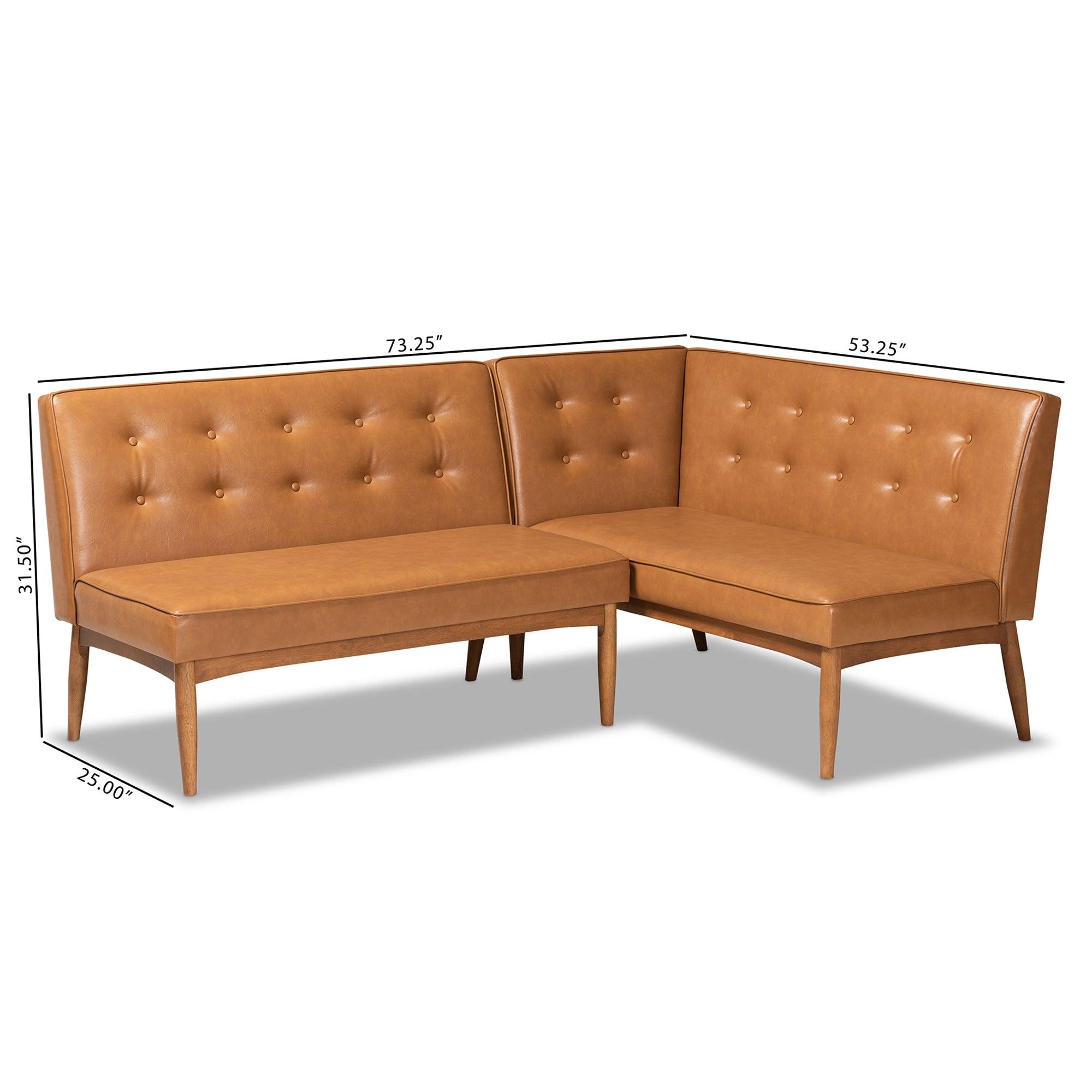 Arvid Mid-Century Modern Faux Leather Upholstered and Finished 2-Piece Wood Dining Nook Banquette Set