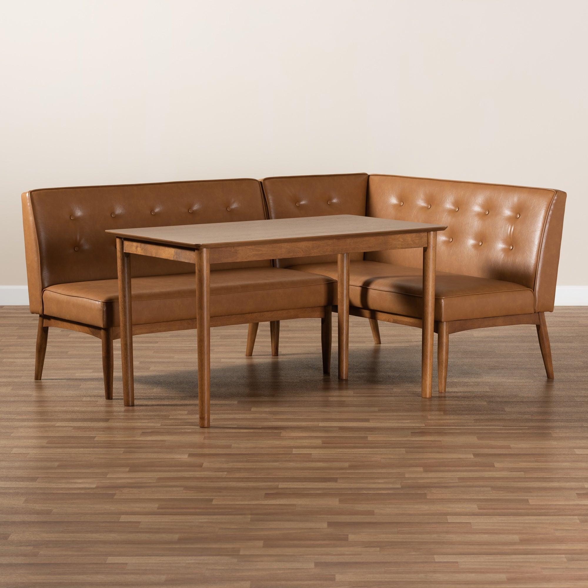 Arvid Mid-Century Modern Faux Leather Upholstered and Finished Wood 3-Piece Dining Nook Set