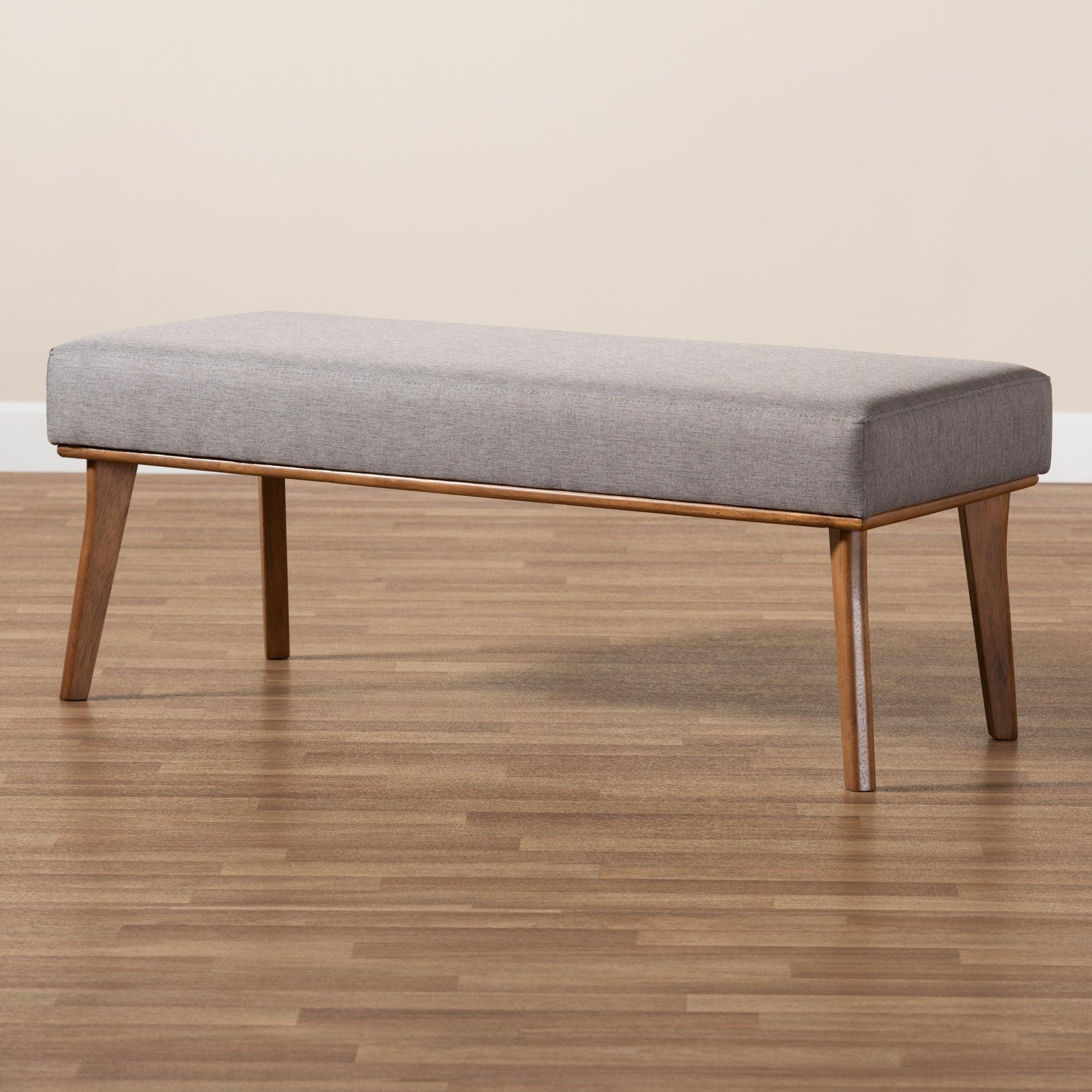 Odessa Mid-Century Modern Fabric Upholstered and Finished Wood Dining Bench