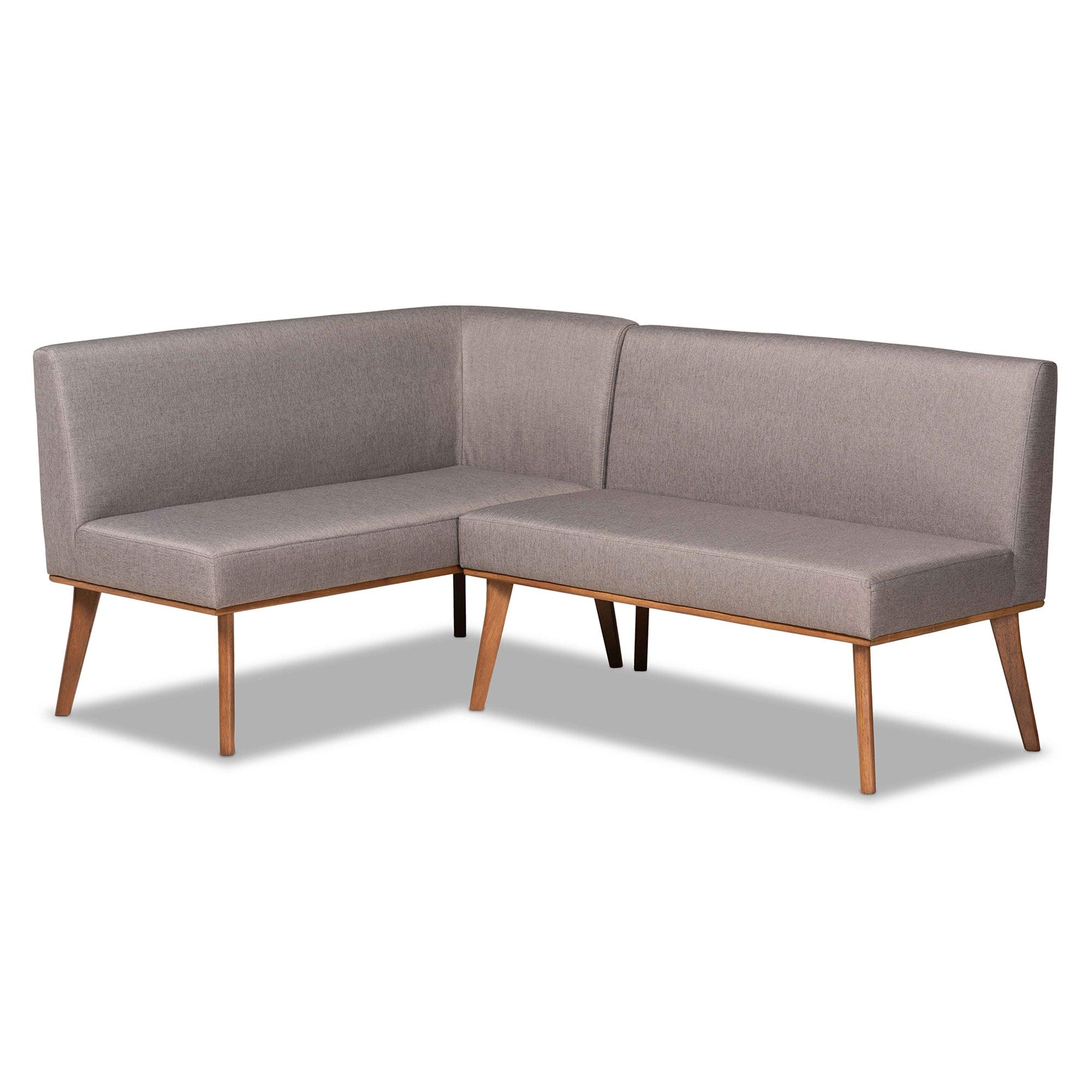 Odessa Mid-Century Modern Fabric Upholstered and Finished 2-Piece Wood Dining Nook Banquette Set