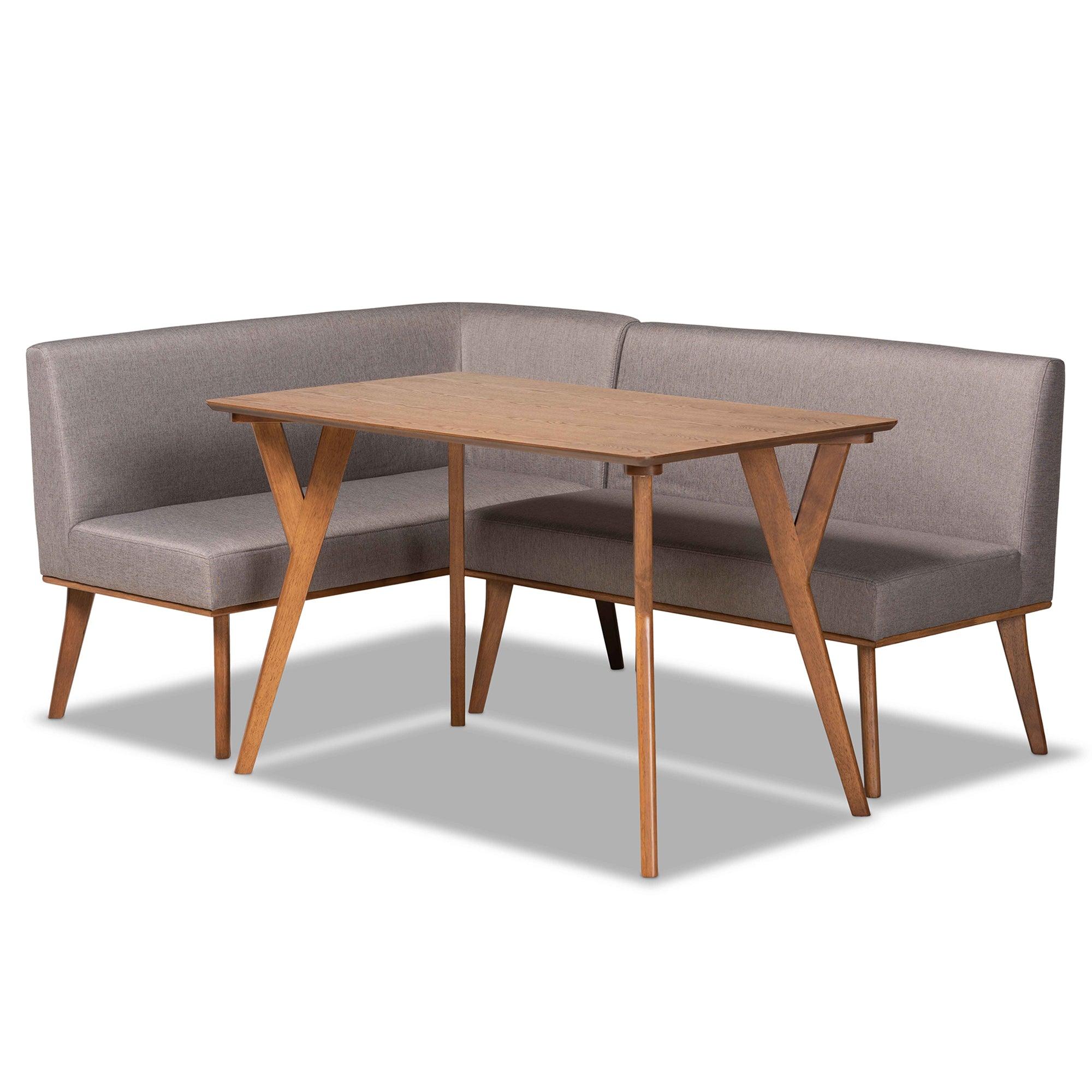 Odessa Mid-Century Modern Fabric Upholstered and Finished Wood 3-Piece Dining Nook Set