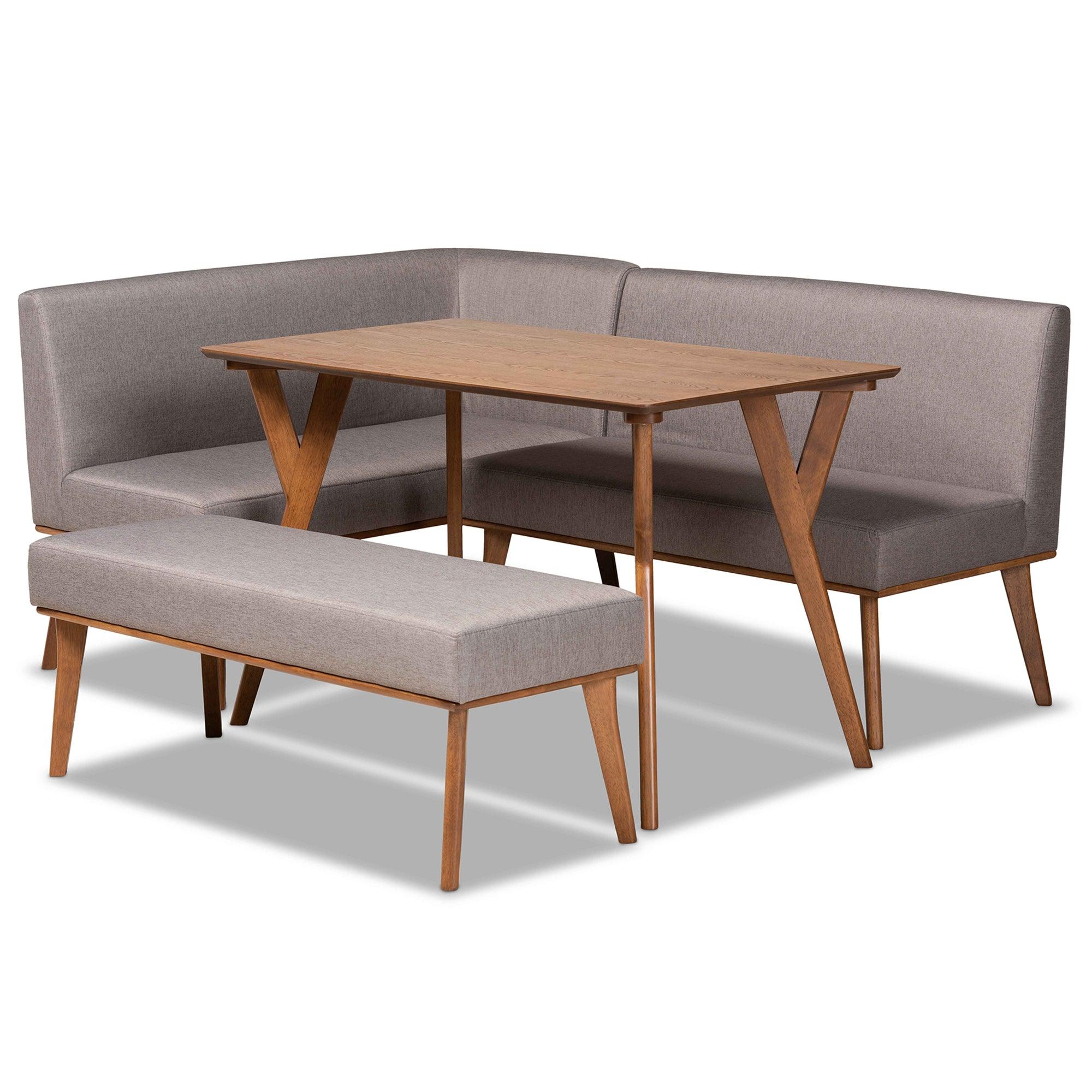 Odessa Mid-Century Modern Fabric Upholstered and Finished Wood 4-Piece Dining Nook Set