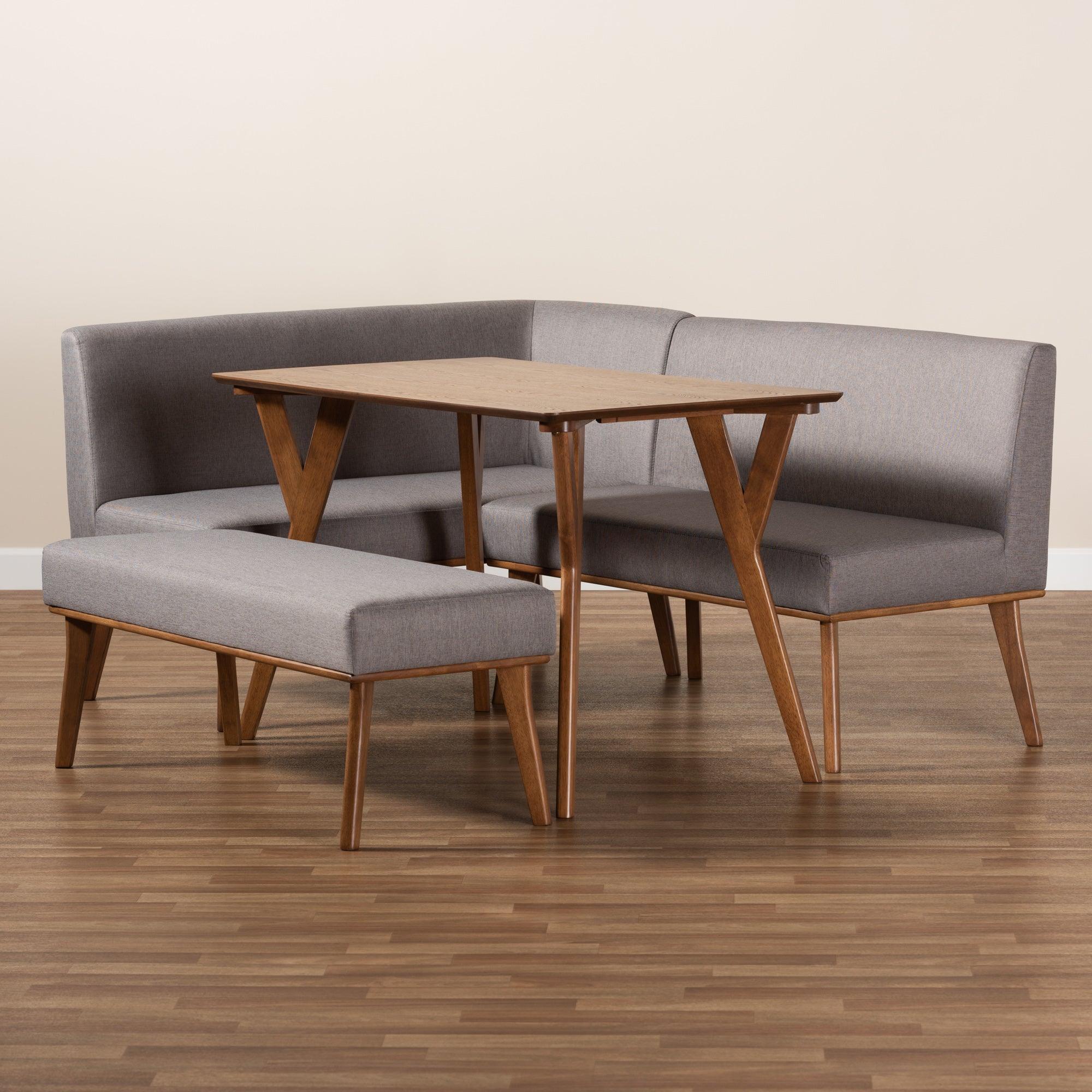 Odessa Mid-Century Modern Fabric Upholstered and Finished Wood 4-Piece Dining Nook Set