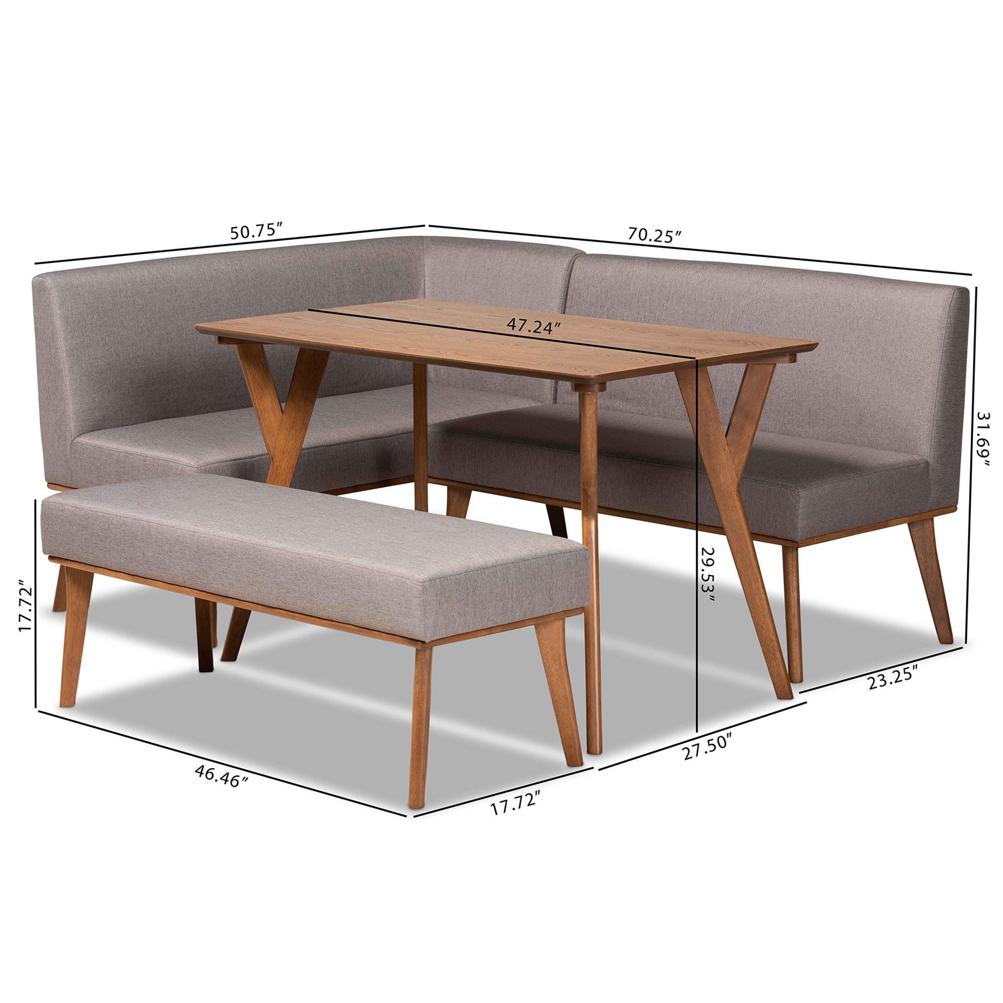 Odessa Mid-Century Modern Fabric Upholstered and Finished Wood 4-Piece Dining Nook Set