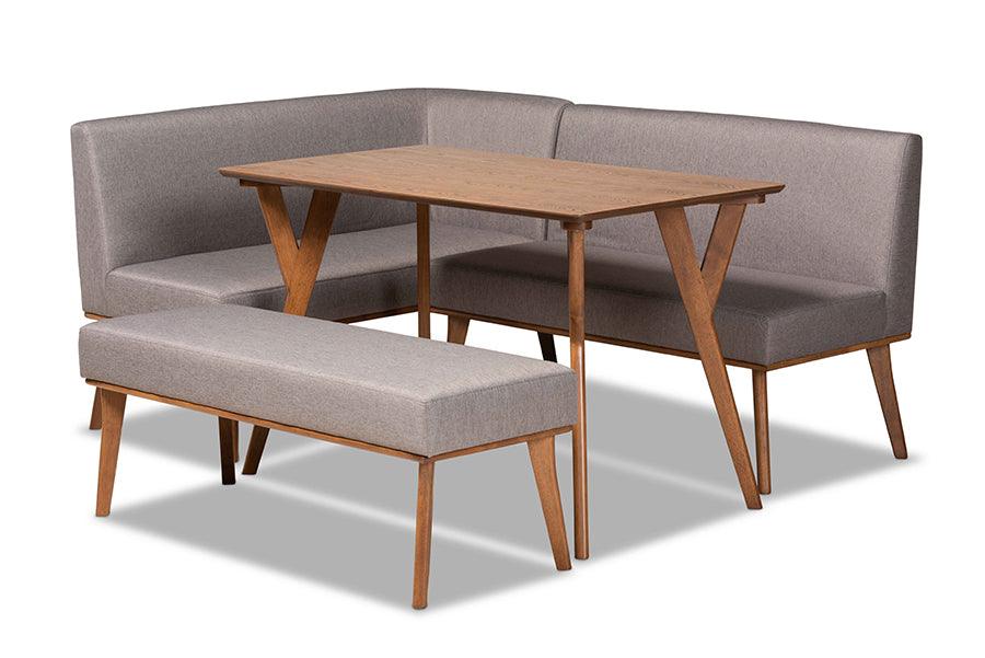 Odessa Mid-Century Modern Fabric Upholstered and Finished Wood 4-Piece Dining Nook Set