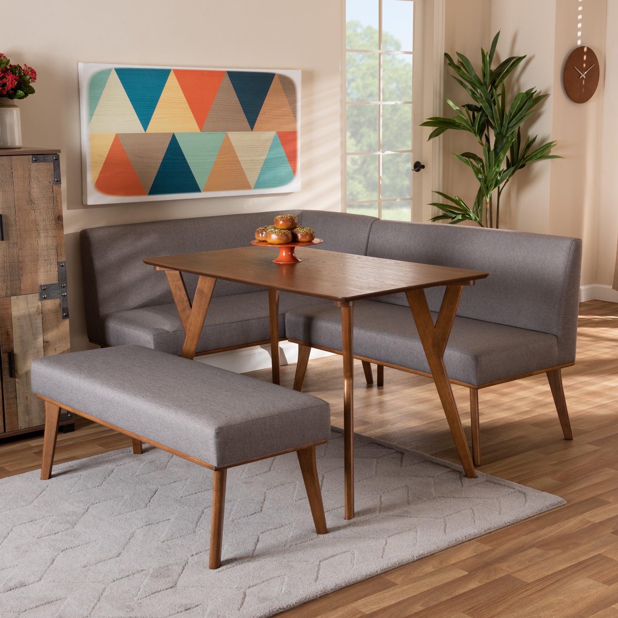 Odessa Mid-Century Modern Fabric Upholstered and Finished Wood 4-Piece Dining Nook Set