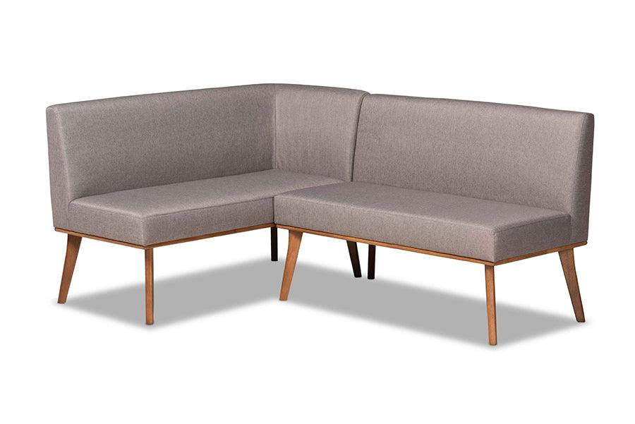 Odessa Mid-Century Modern Fabric Upholstered and Finished 2-Piece Wood Dining Nook Banquette Set