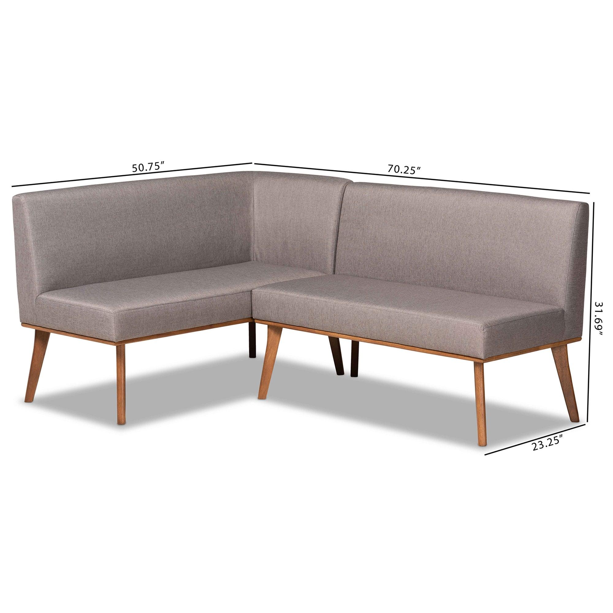 Odessa Mid-Century Modern Fabric Upholstered and Finished 2-Piece Wood Dining Nook Banquette Set