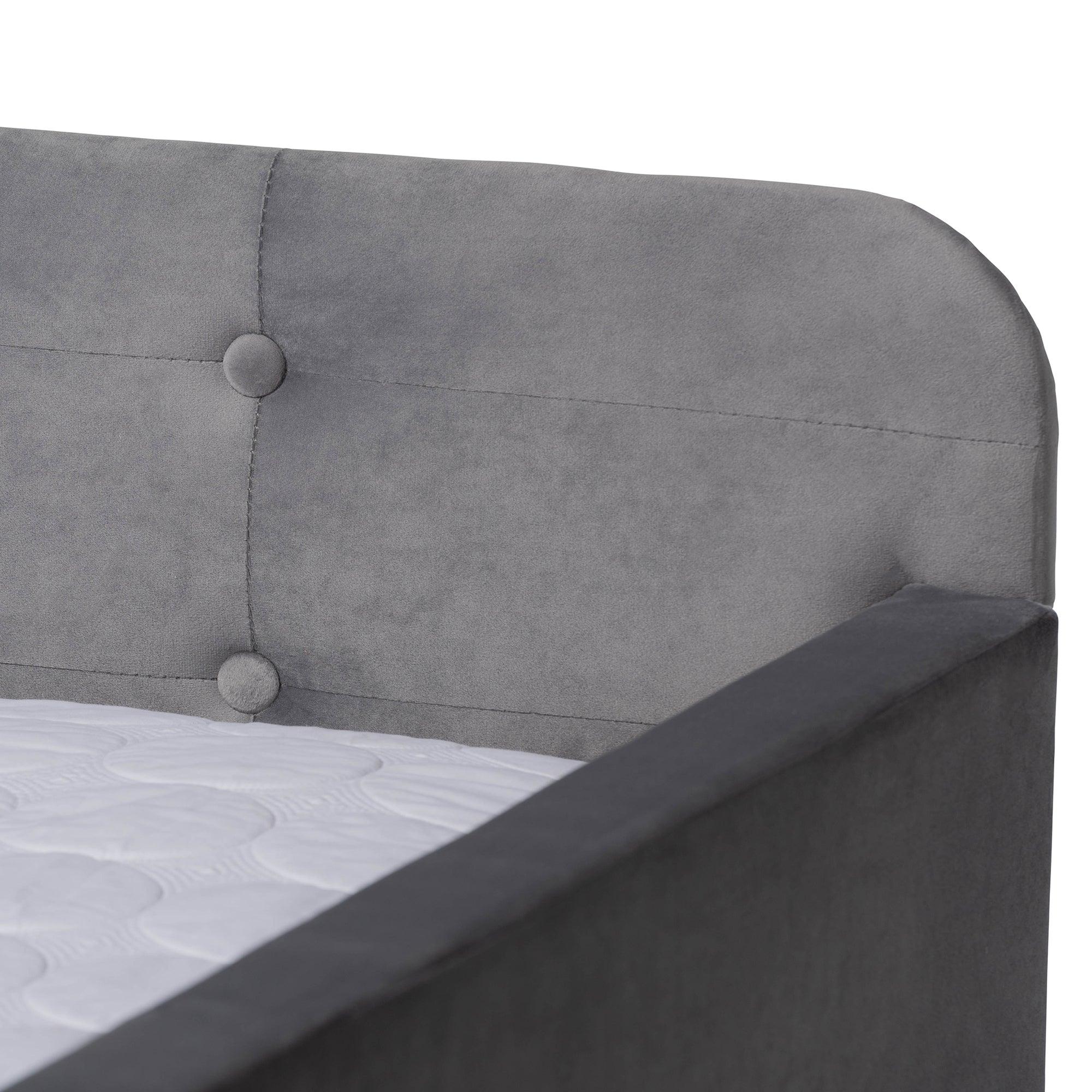 Jona Modern and Contemporary Transitional Velvet Fabric Upholstered and Button Tufted Daybed with Trundle