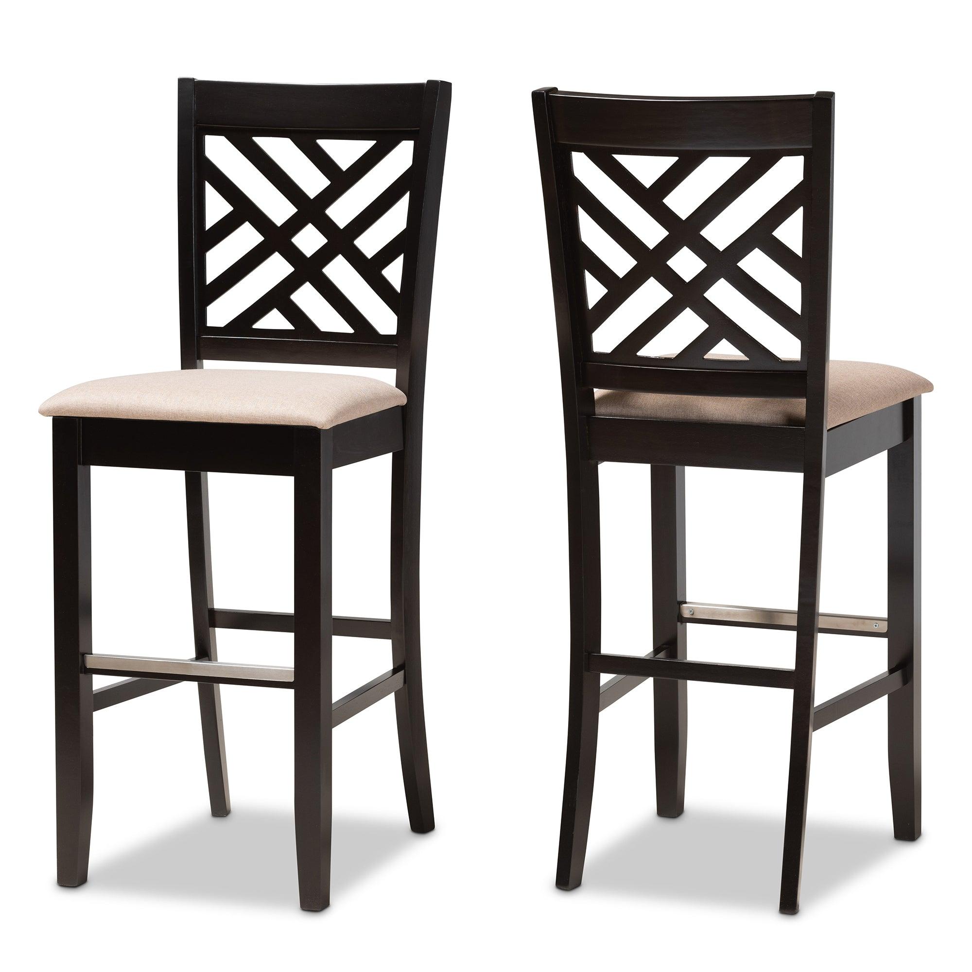 Jason Modern and Contemporary Sand Fabric Upholstered and Espresso Finished Wood 2-Piece Bar Stool Set