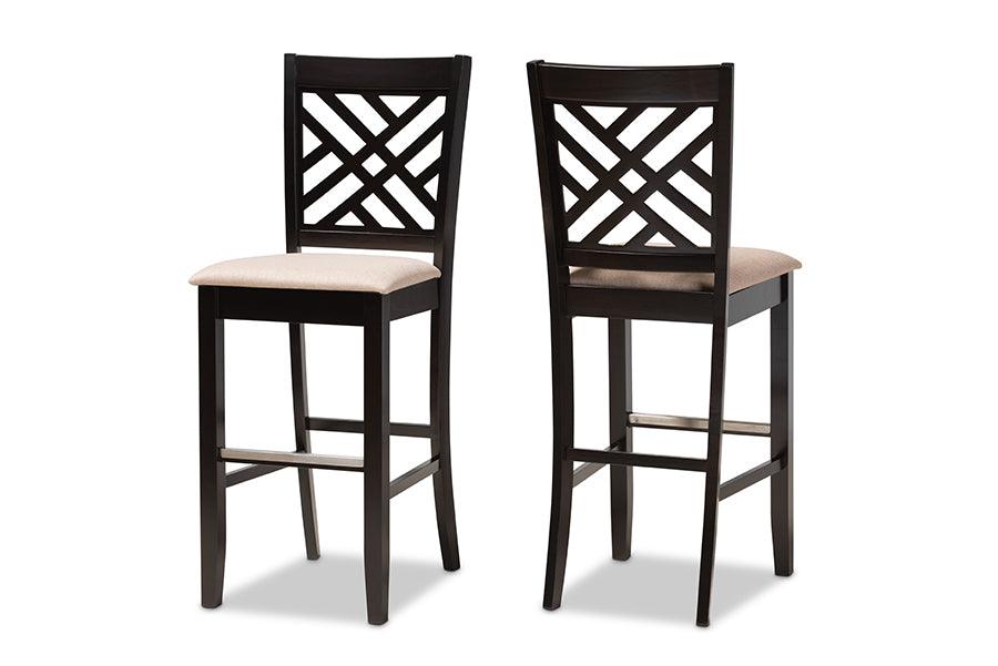 Jason Modern and Contemporary Sand Fabric Upholstered and Espresso Finished Wood 2-Piece Bar Stool Set