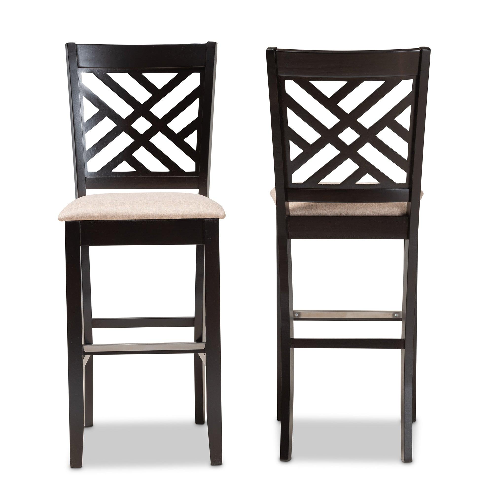 Jason Modern and Contemporary Sand Fabric Upholstered and Espresso Finished Wood 2-Piece Bar Stool Set