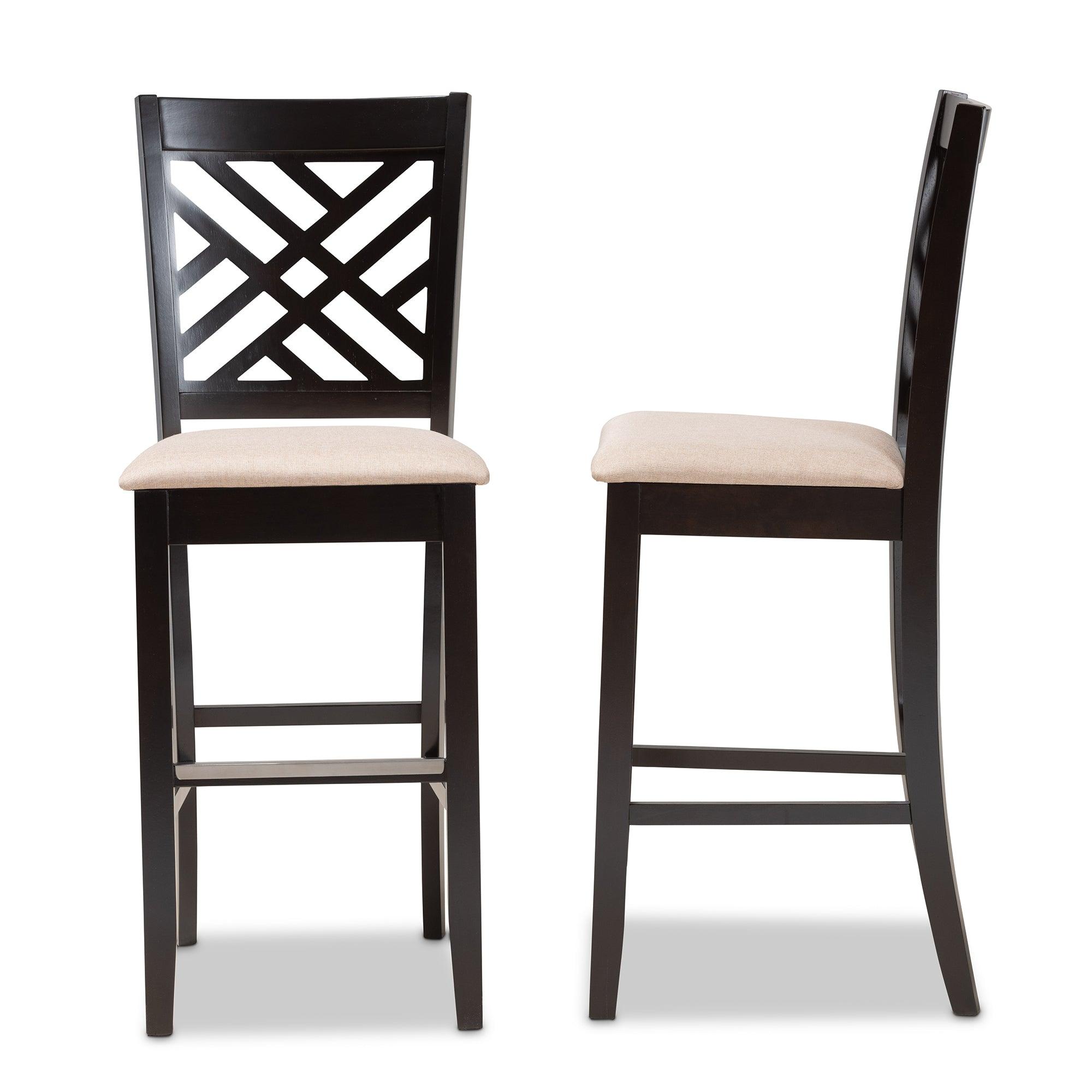 Jason Modern and Contemporary Sand Fabric Upholstered and Espresso Finished Wood 2-Piece Bar Stool Set