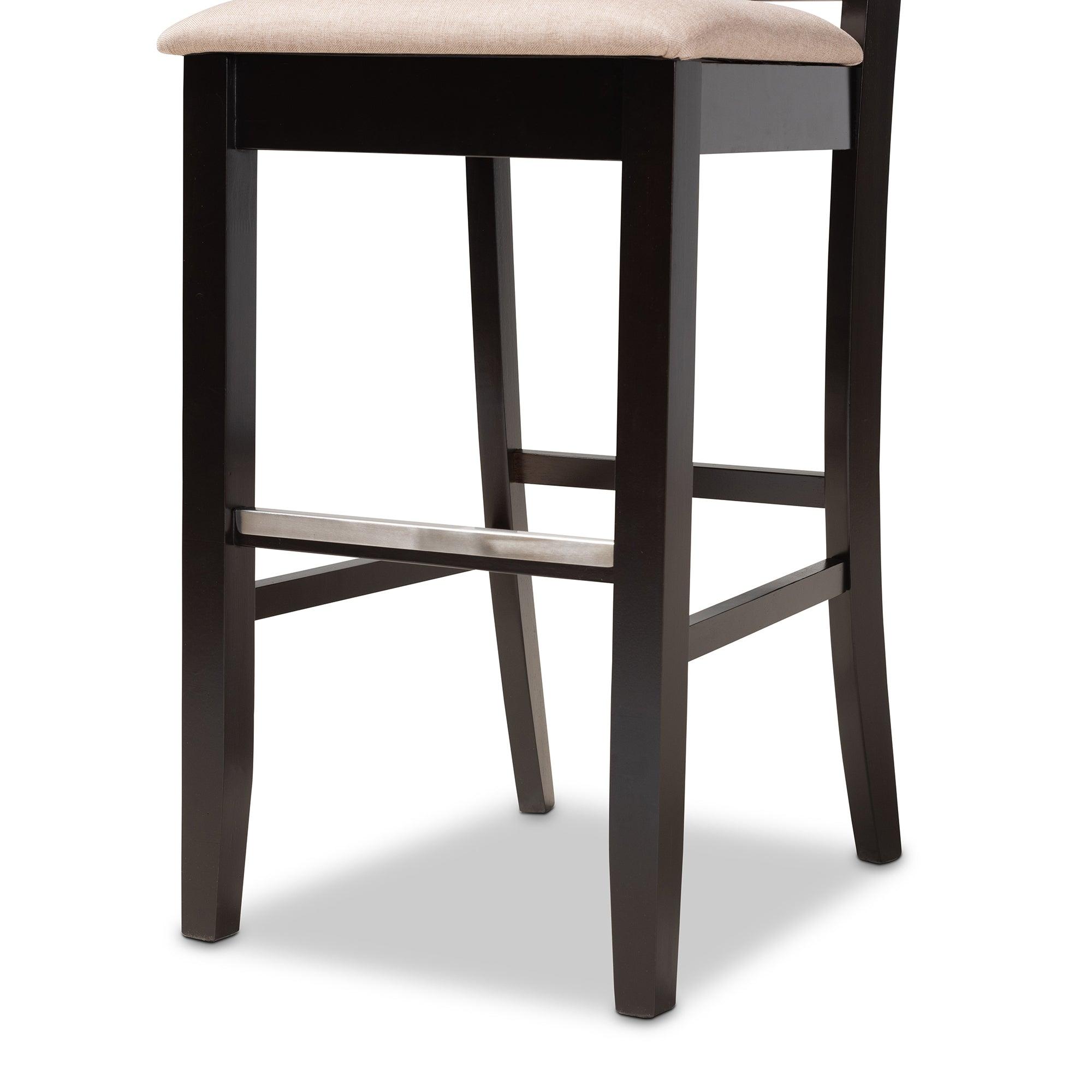 Jason Modern and Contemporary Sand Fabric Upholstered and Espresso Finished Wood 2-Piece Bar Stool Set