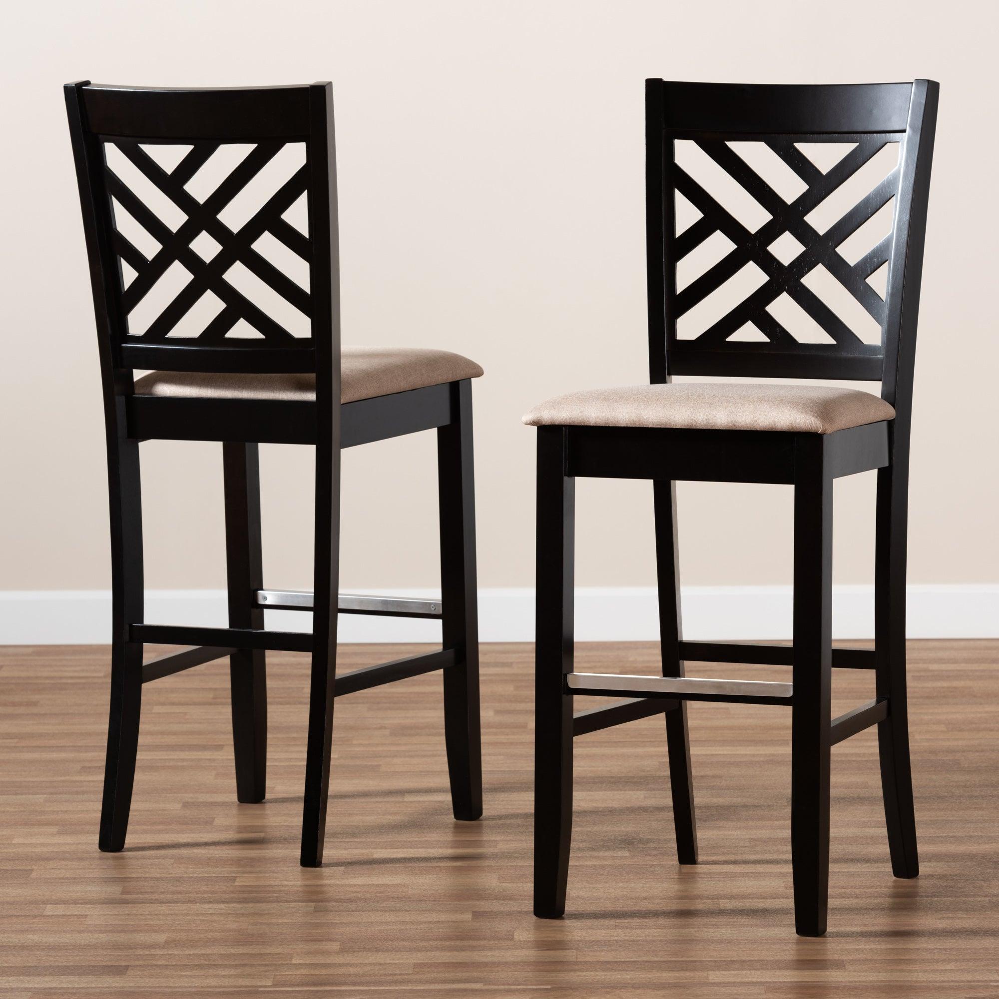 Jason Modern and Contemporary Sand Fabric Upholstered and Espresso Finished Wood 2-Piece Bar Stool Set