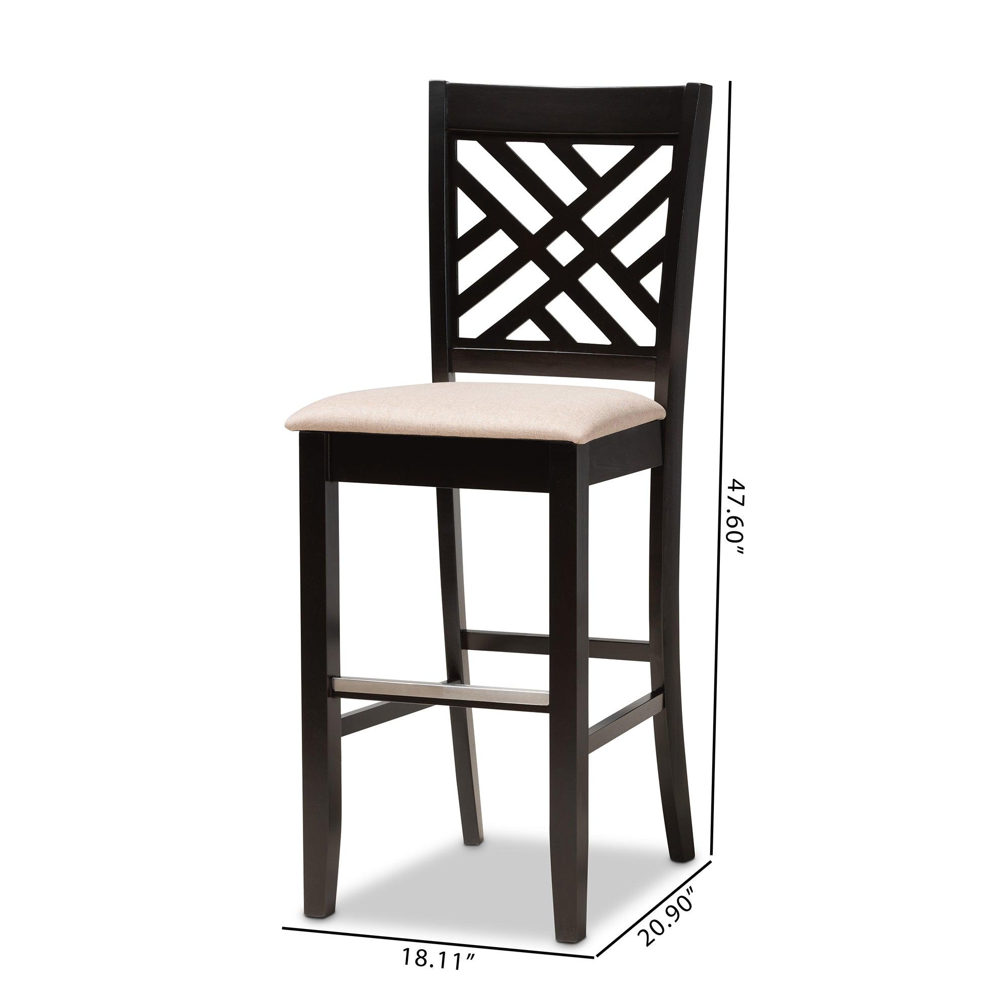 Jason Modern and Contemporary Sand Fabric Upholstered and Espresso Finished Wood 2-Piece Bar Stool Set