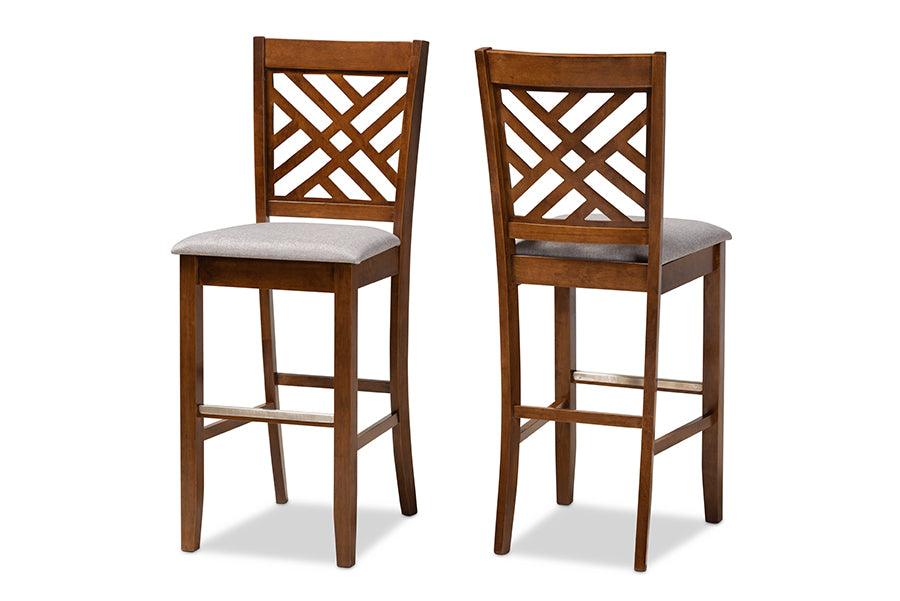 Jason Modern and Contemporary Fabric Upholstered and Finished Wood 2-Piece Bar Stool Set