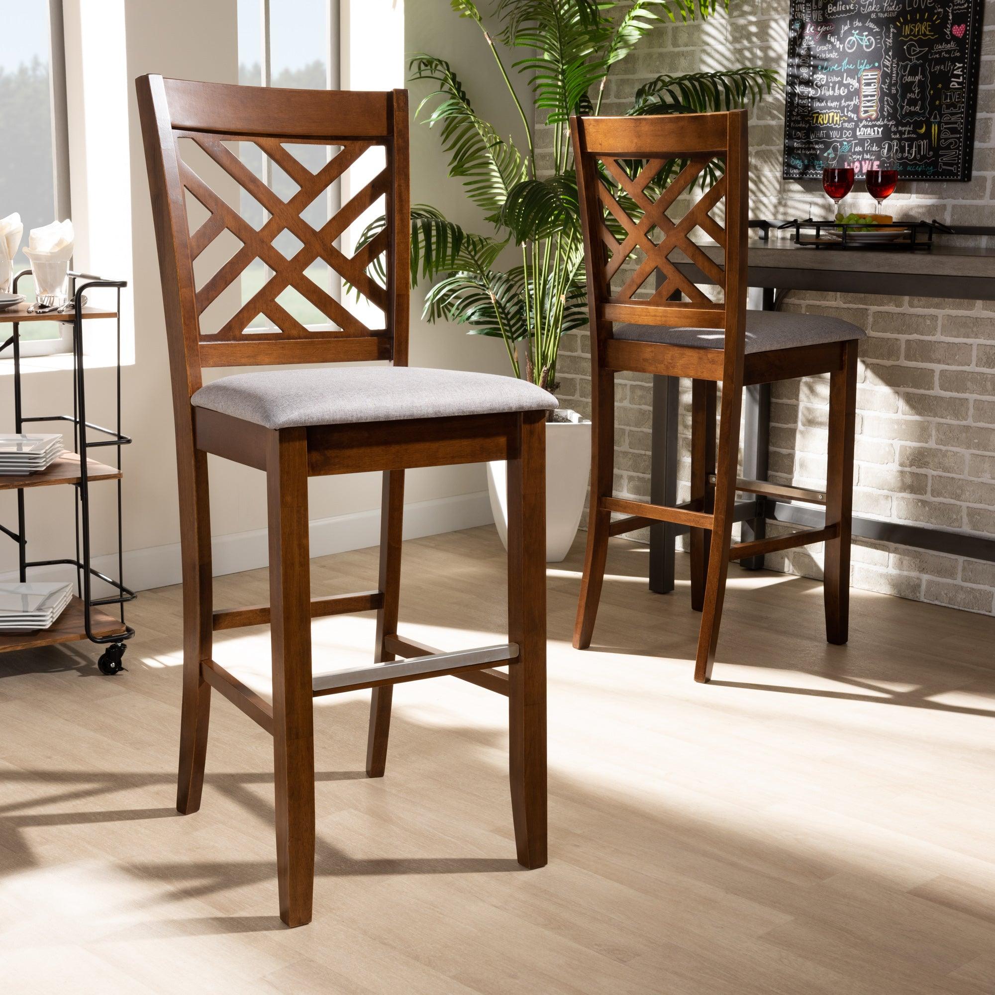 Jason Modern and Contemporary Fabric Upholstered and Finished Wood 2-Piece Bar Stool Set