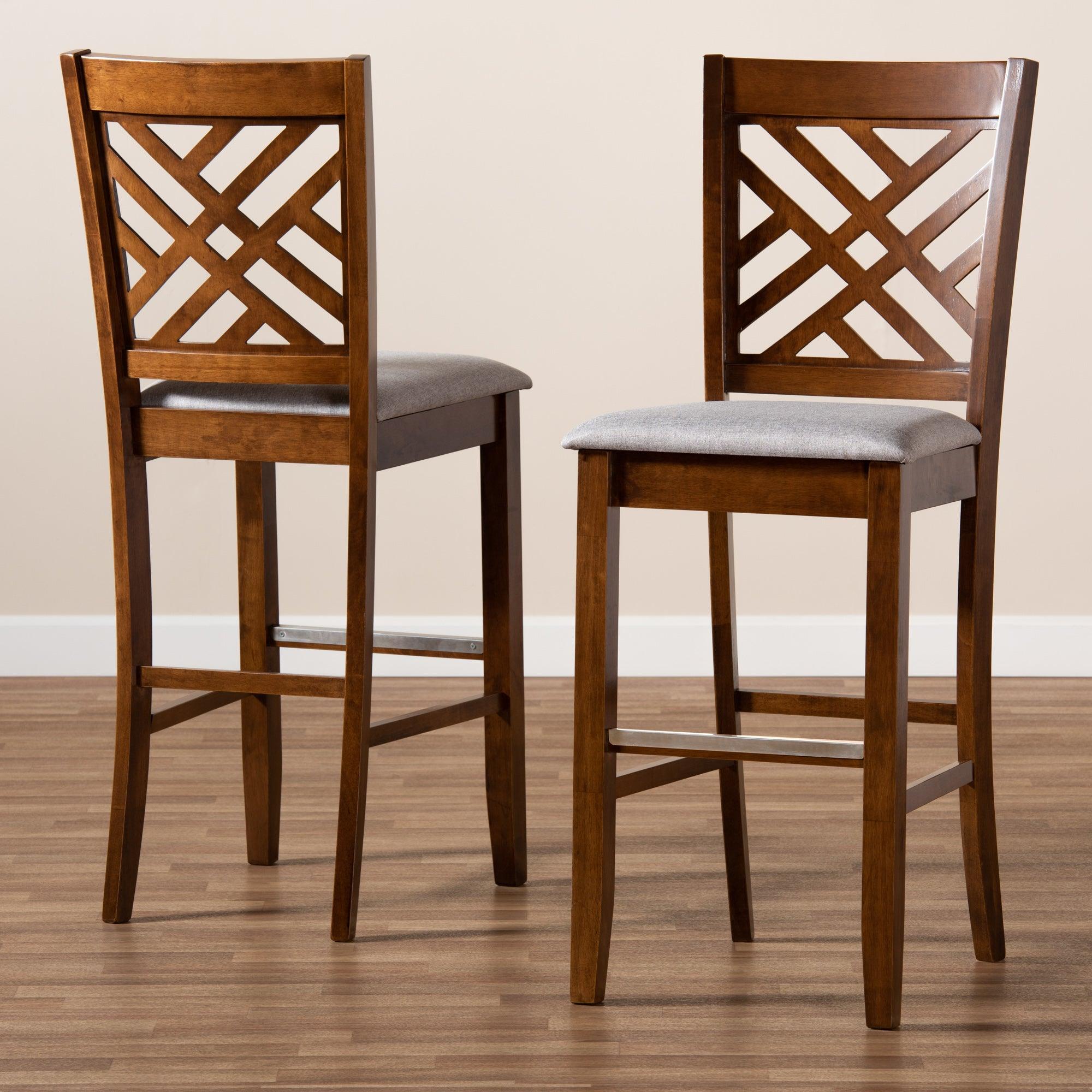 Jason Modern and Contemporary Fabric Upholstered and Finished Wood 2-Piece Bar Stool Set