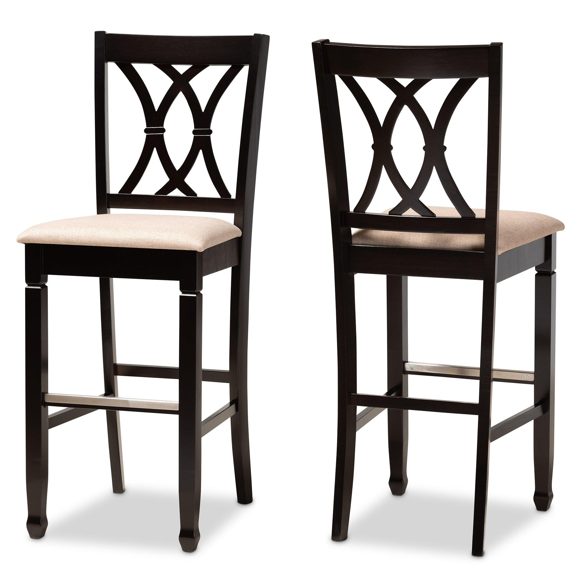 Calista Modern and Contemporary Sand Fabric Upholstered and Espresso Finished Wood 2-Piece Bar Stool Set