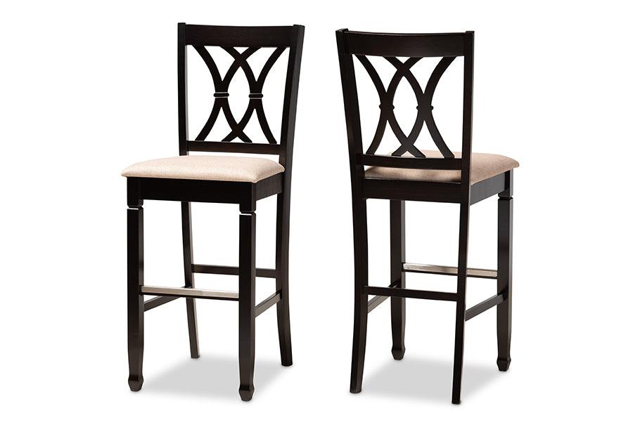 Calista Modern and Contemporary Sand Fabric Upholstered and Espresso Finished Wood 2-Piece Bar Stool Set