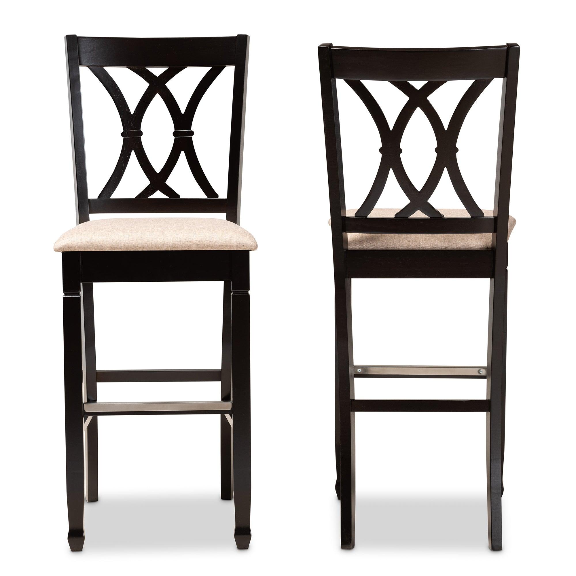 Calista Modern and Contemporary Sand Fabric Upholstered and Espresso Finished Wood 2-Piece Bar Stool Set