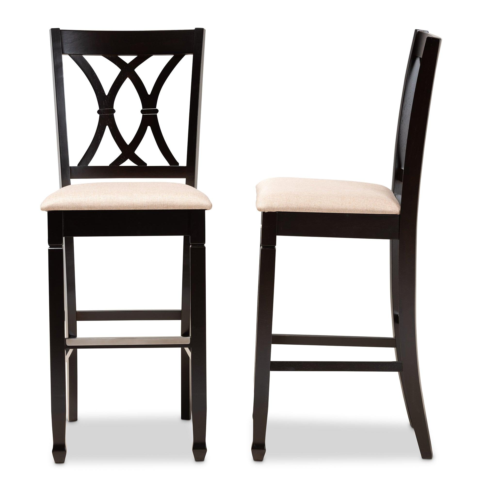 Calista Modern and Contemporary Sand Fabric Upholstered and Espresso Finished Wood 2-Piece Bar Stool Set