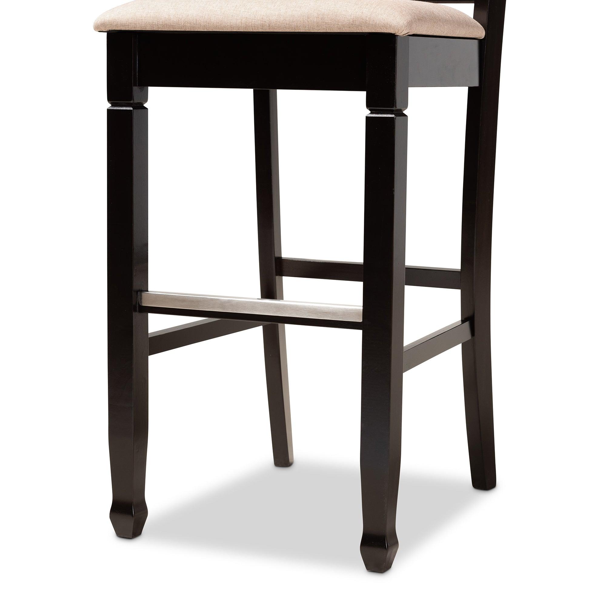 Calista Modern and Contemporary Sand Fabric Upholstered and Espresso Finished Wood 2-Piece Bar Stool Set