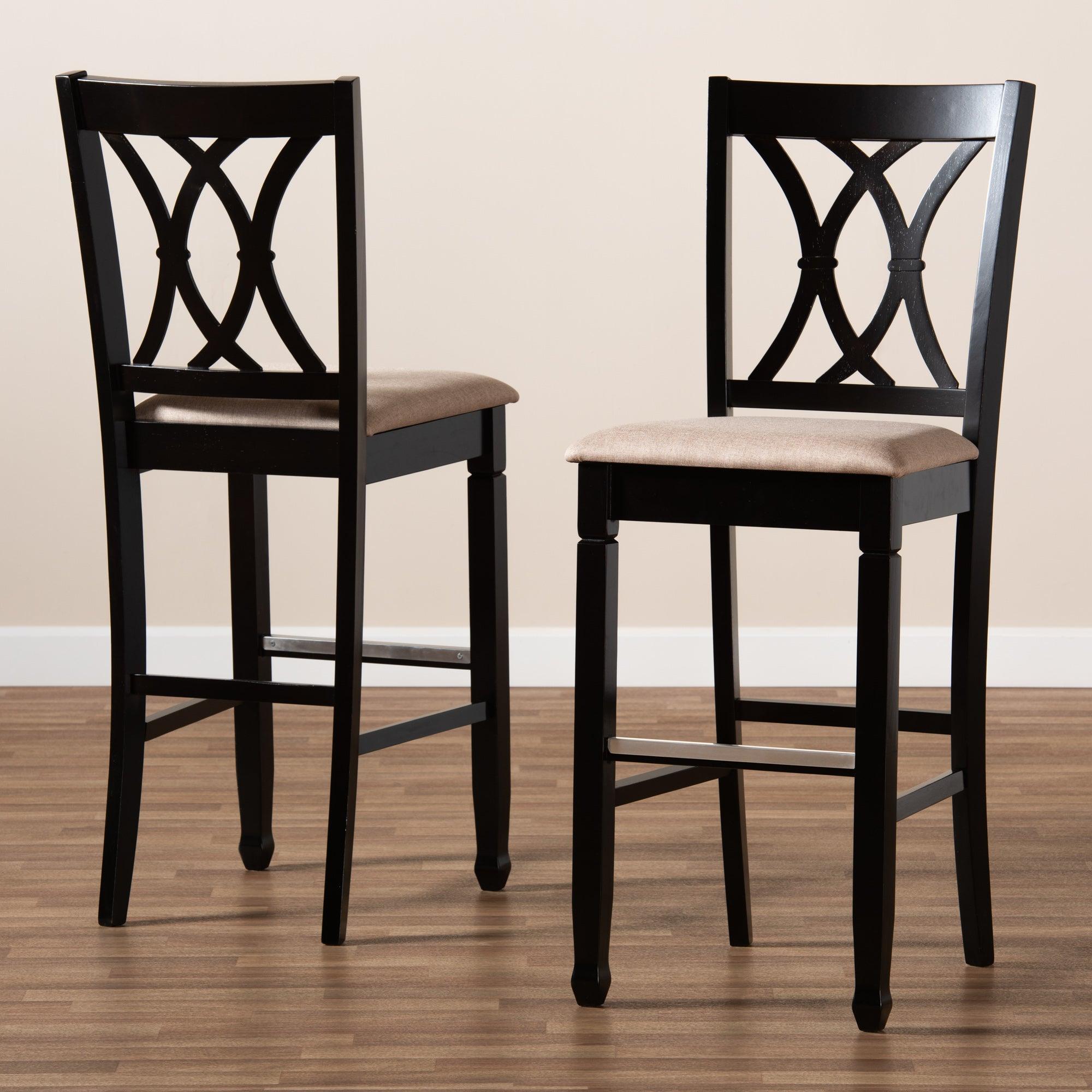 Calista Modern and Contemporary Sand Fabric Upholstered and Espresso Finished Wood 2-Piece Bar Stool Set