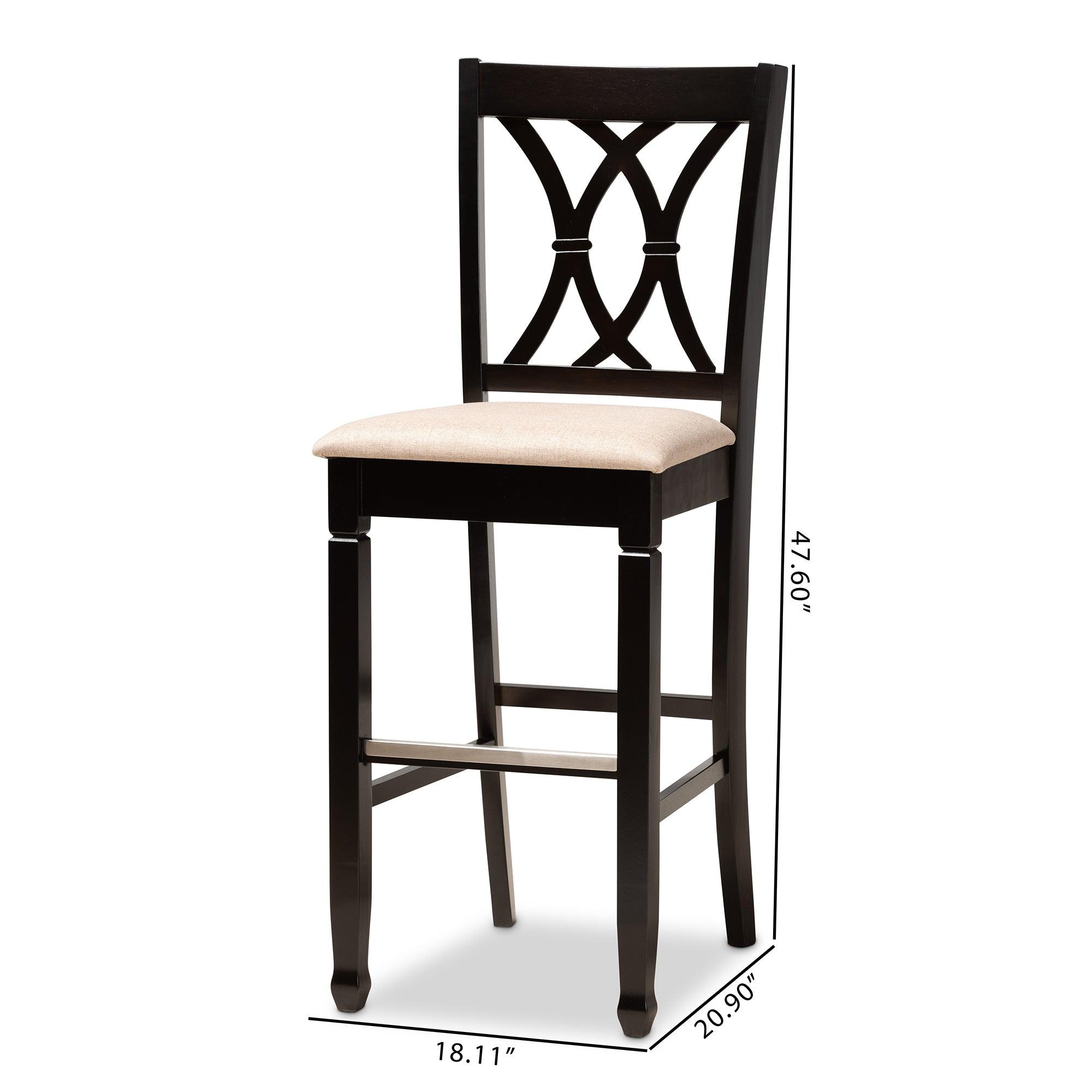 Calista Modern and Contemporary Sand Fabric Upholstered and Espresso Finished Wood 2-Piece Bar Stool Set