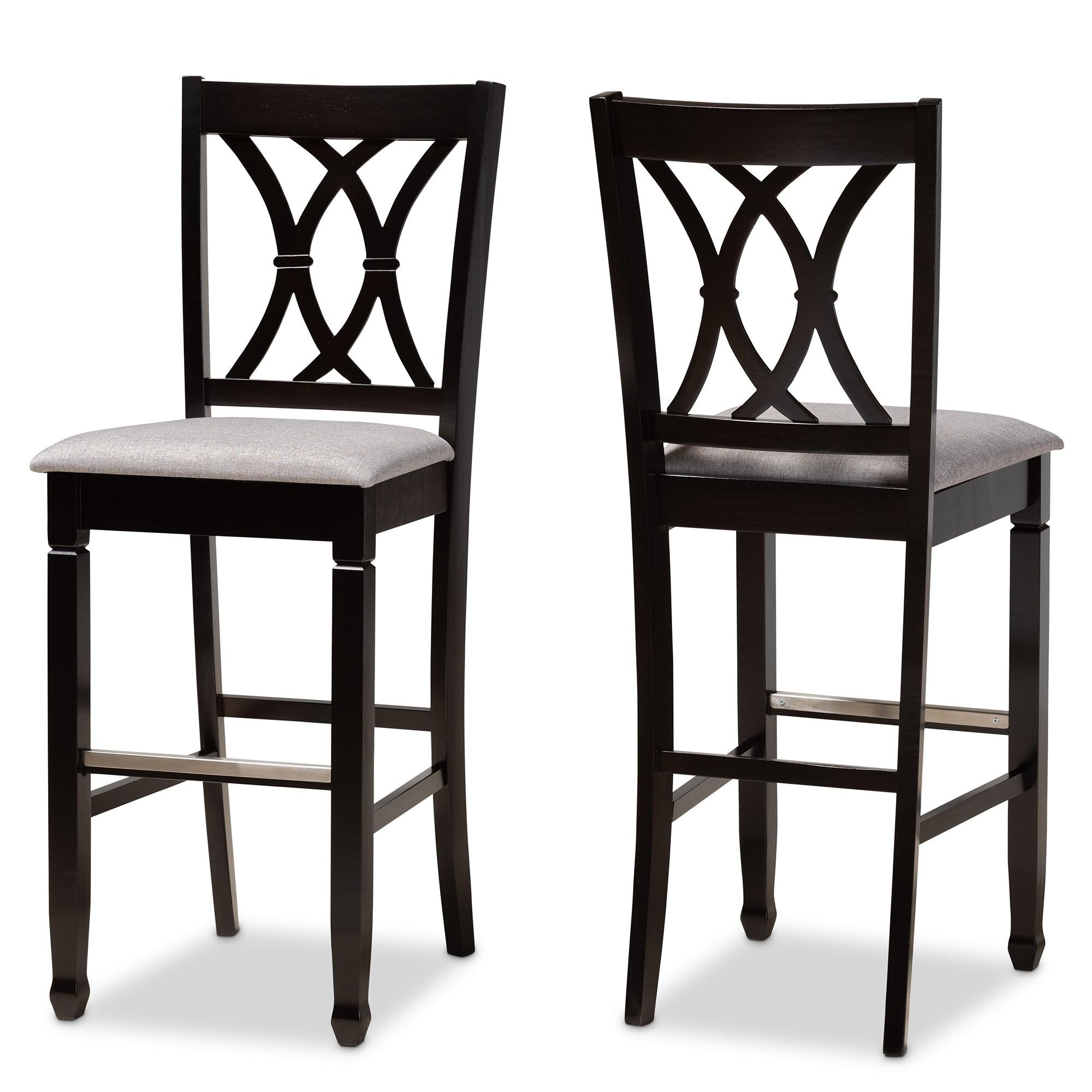 Calista Modern and Contemporary Fabric Upholstered and Espresso Finished Wood 2-Piece Bar Stool Set