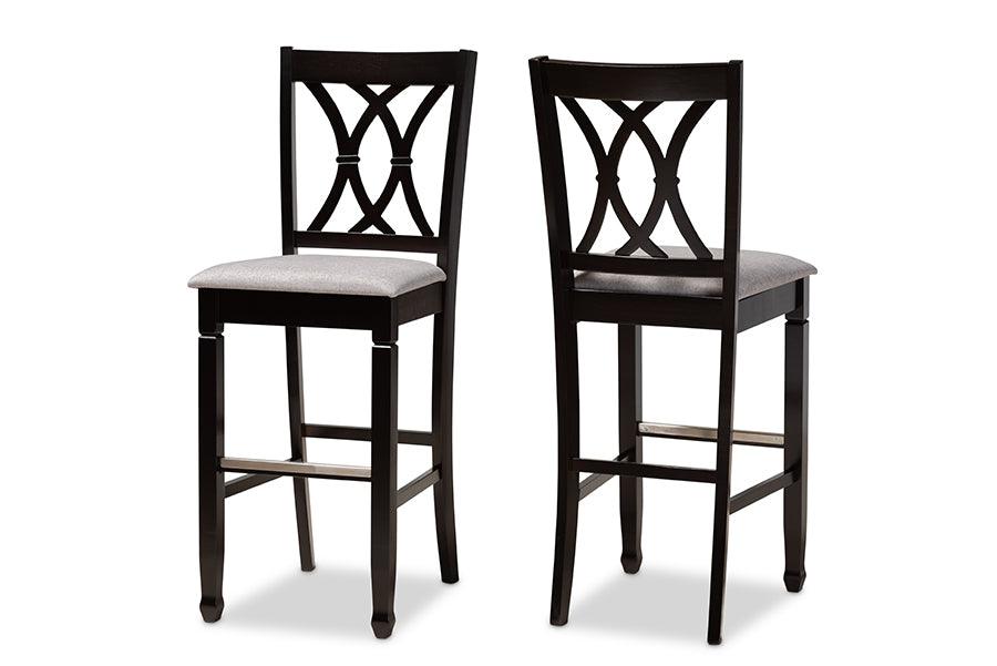 Calista Modern and Contemporary Fabric Upholstered and Espresso Finished Wood 2-Piece Bar Stool Set