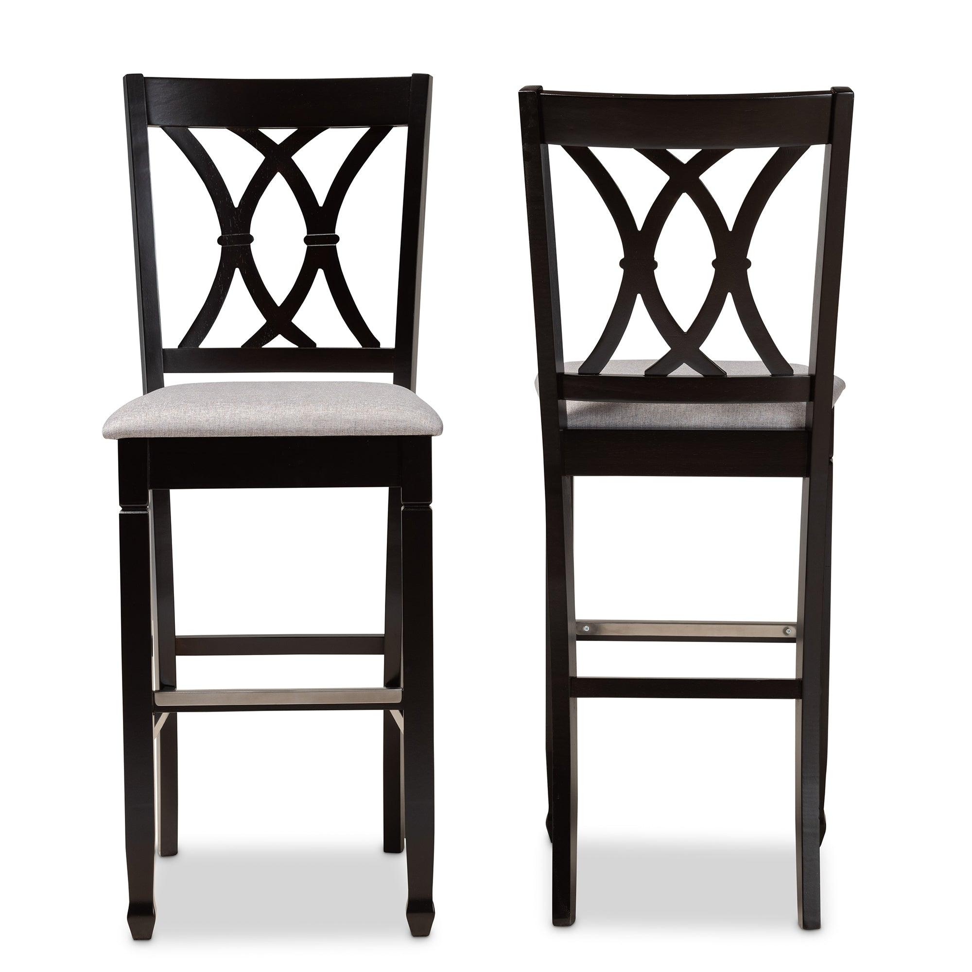 Calista Modern and Contemporary Fabric Upholstered and Espresso Finished Wood 2-Piece Bar Stool Set