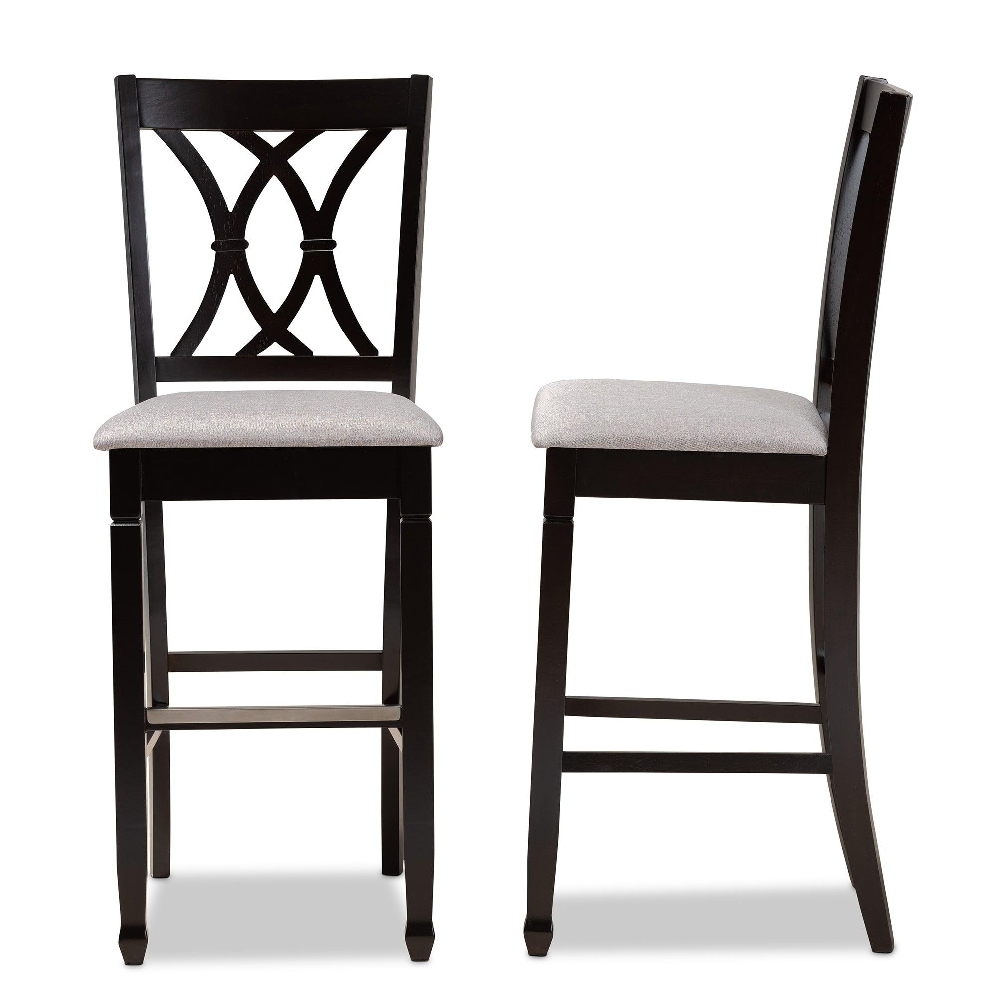 Calista Modern and Contemporary Fabric Upholstered and Espresso Finished Wood 2-Piece Bar Stool Set