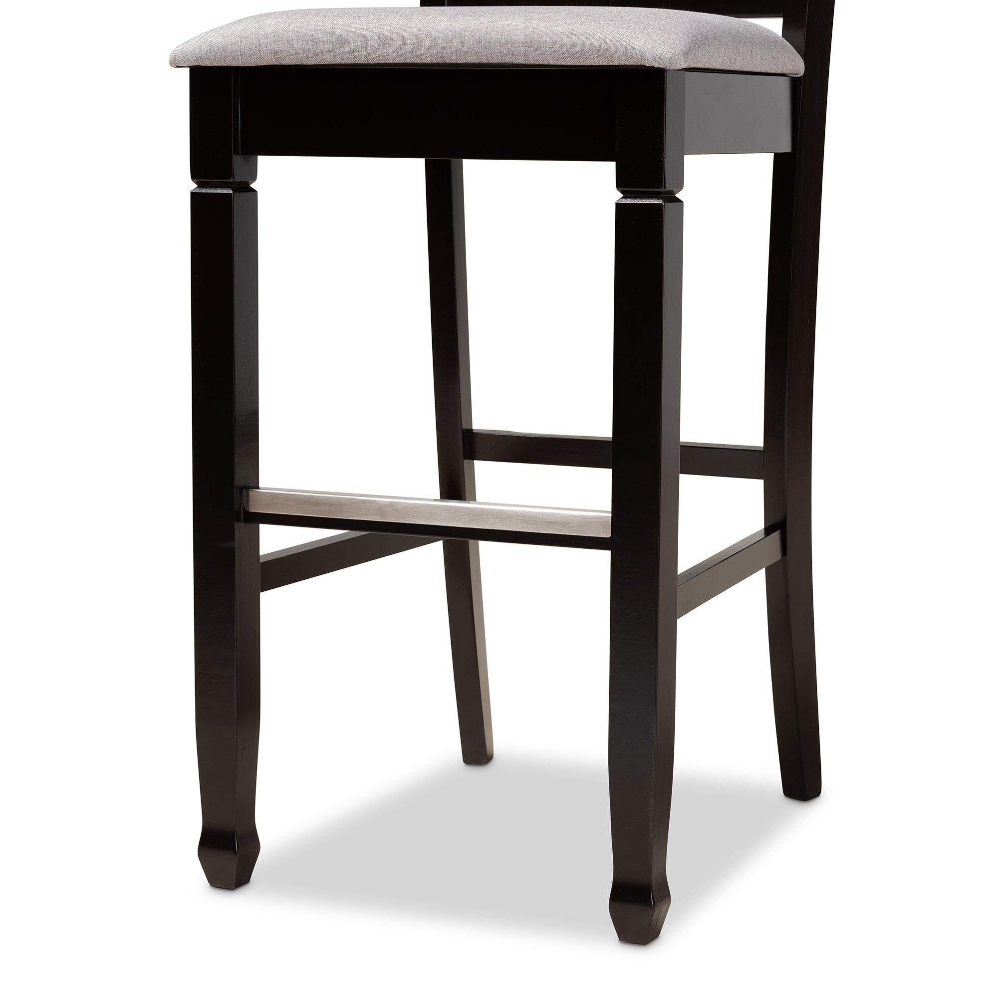 Calista Modern and Contemporary Fabric Upholstered and Espresso Finished Wood 2-Piece Bar Stool Set