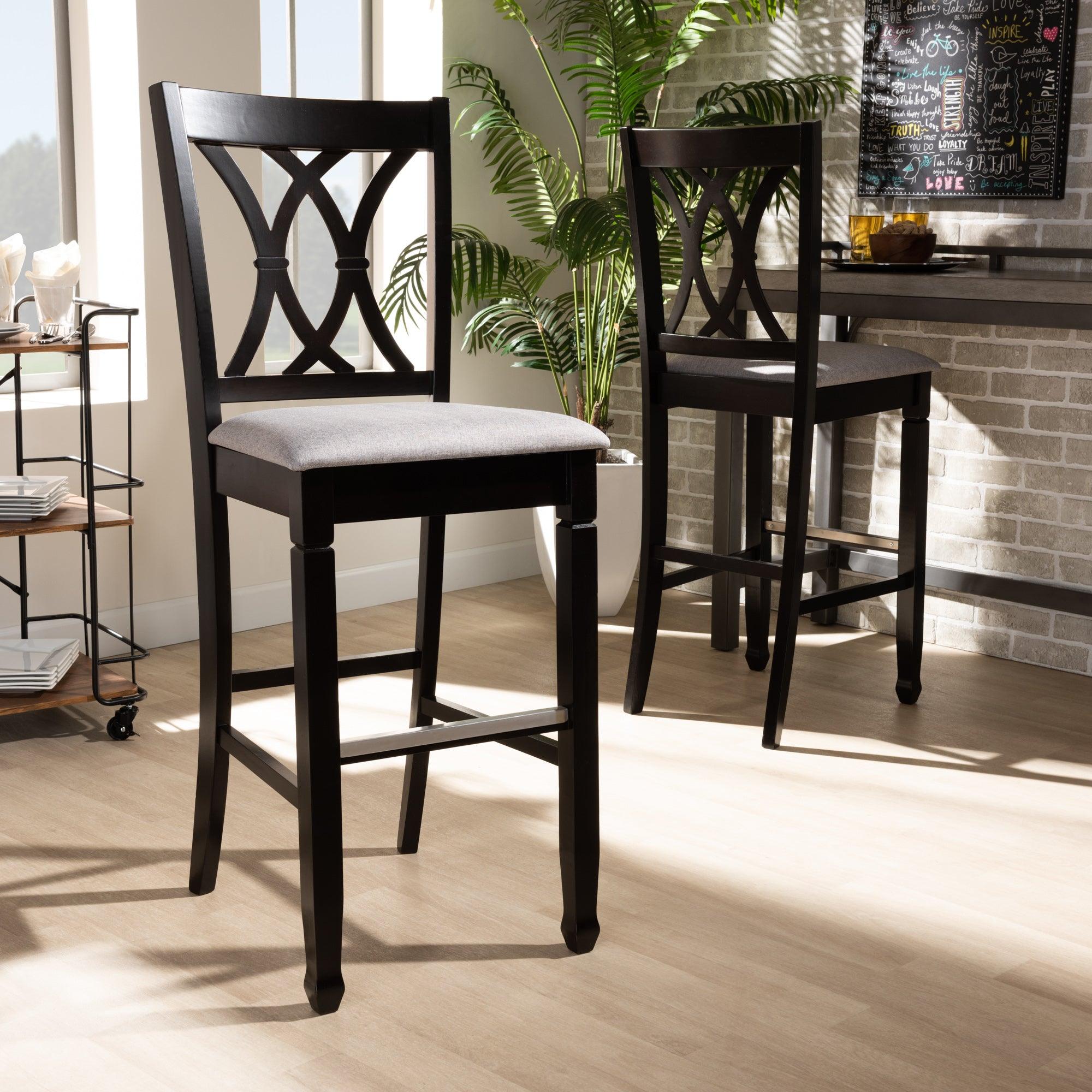 Calista Modern and Contemporary Fabric Upholstered and Espresso Finished Wood 2-Piece Bar Stool Set