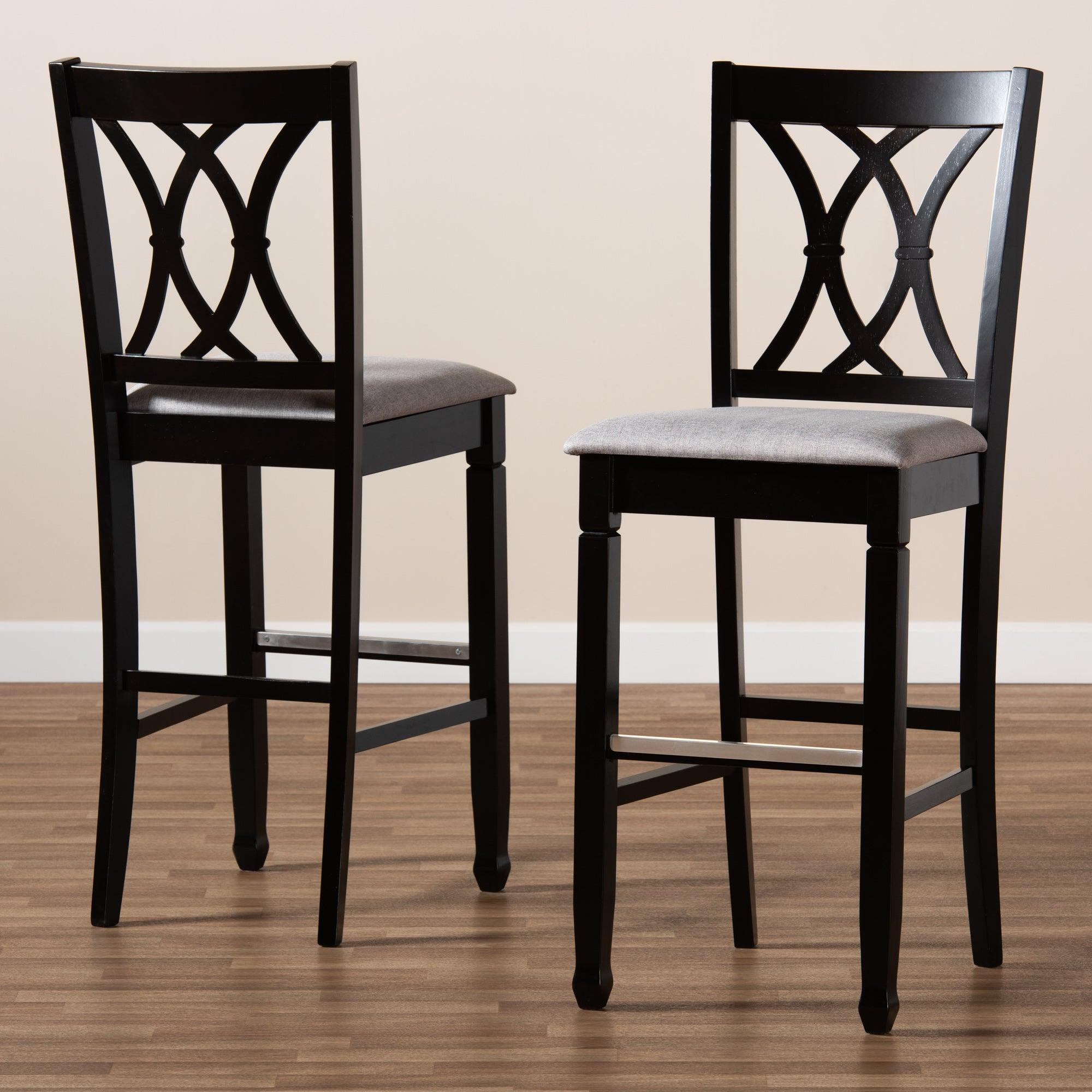 Calista Modern and Contemporary Fabric Upholstered and Espresso Finished Wood 2-Piece Bar Stool Set