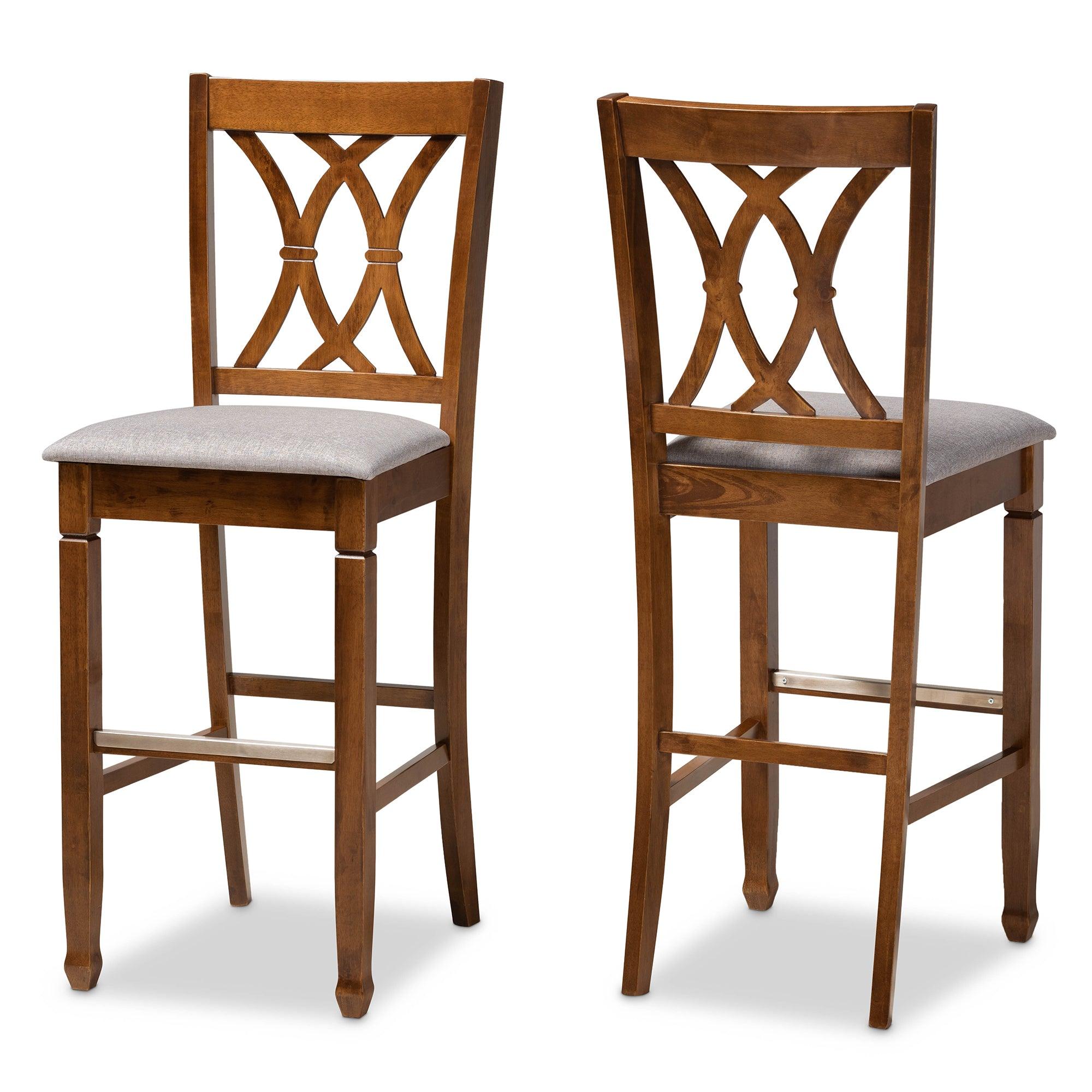 Calista Modern and Contemporary Fabric Upholstered and Finished Wood 2-Piece Bar Stool Set