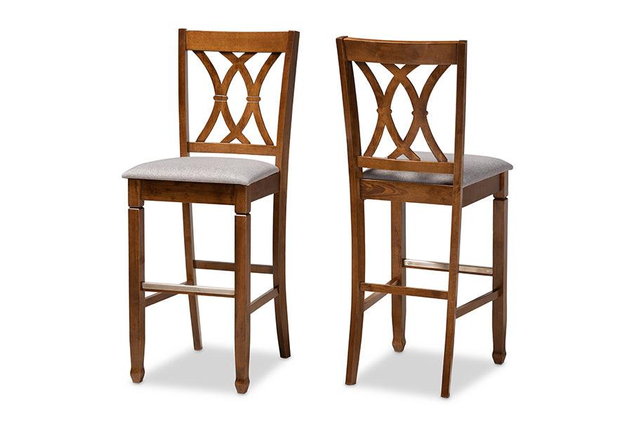 Calista Modern and Contemporary Fabric Upholstered and Finished Wood 2-Piece Bar Stool Set