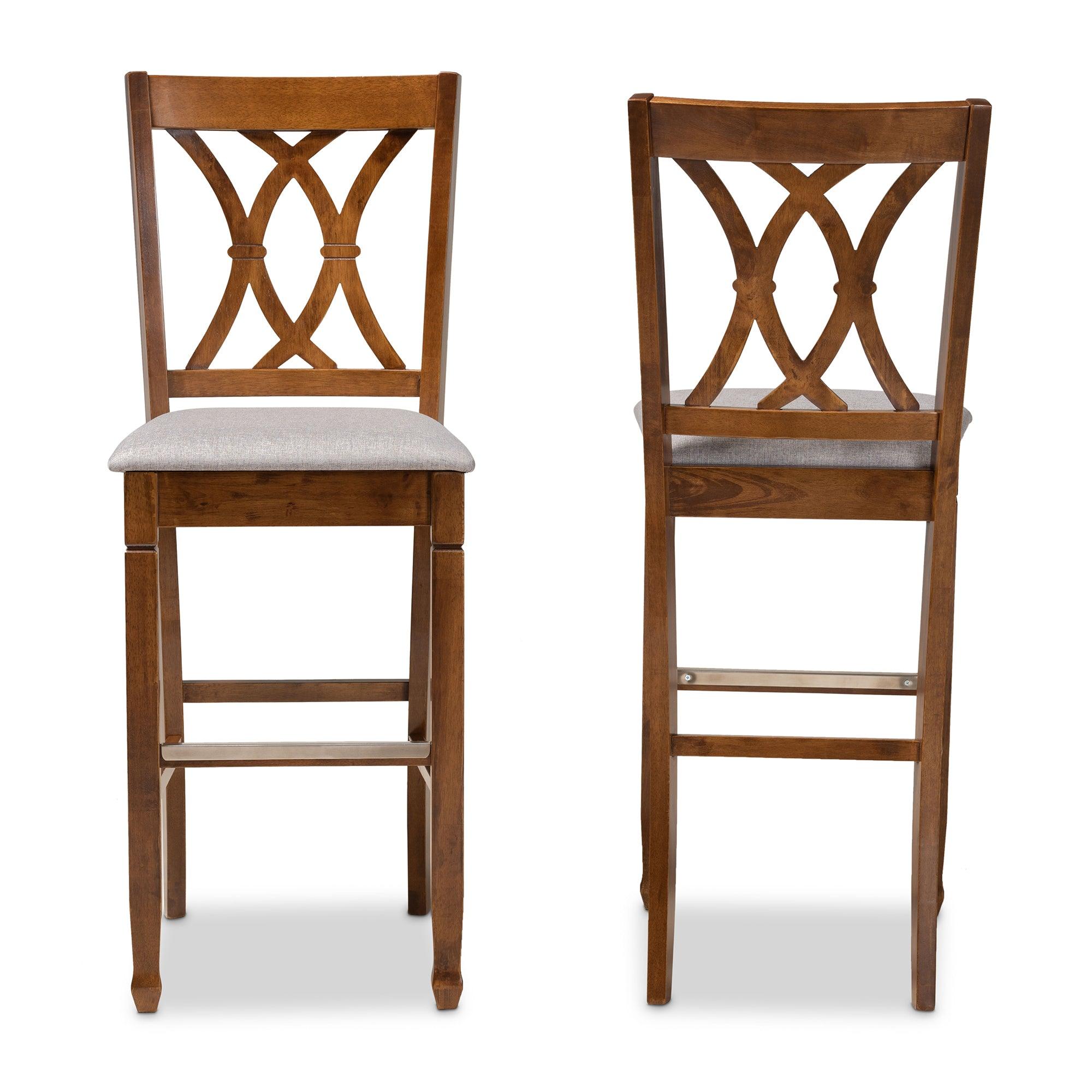 Calista Modern and Contemporary Fabric Upholstered and Finished Wood 2-Piece Bar Stool Set