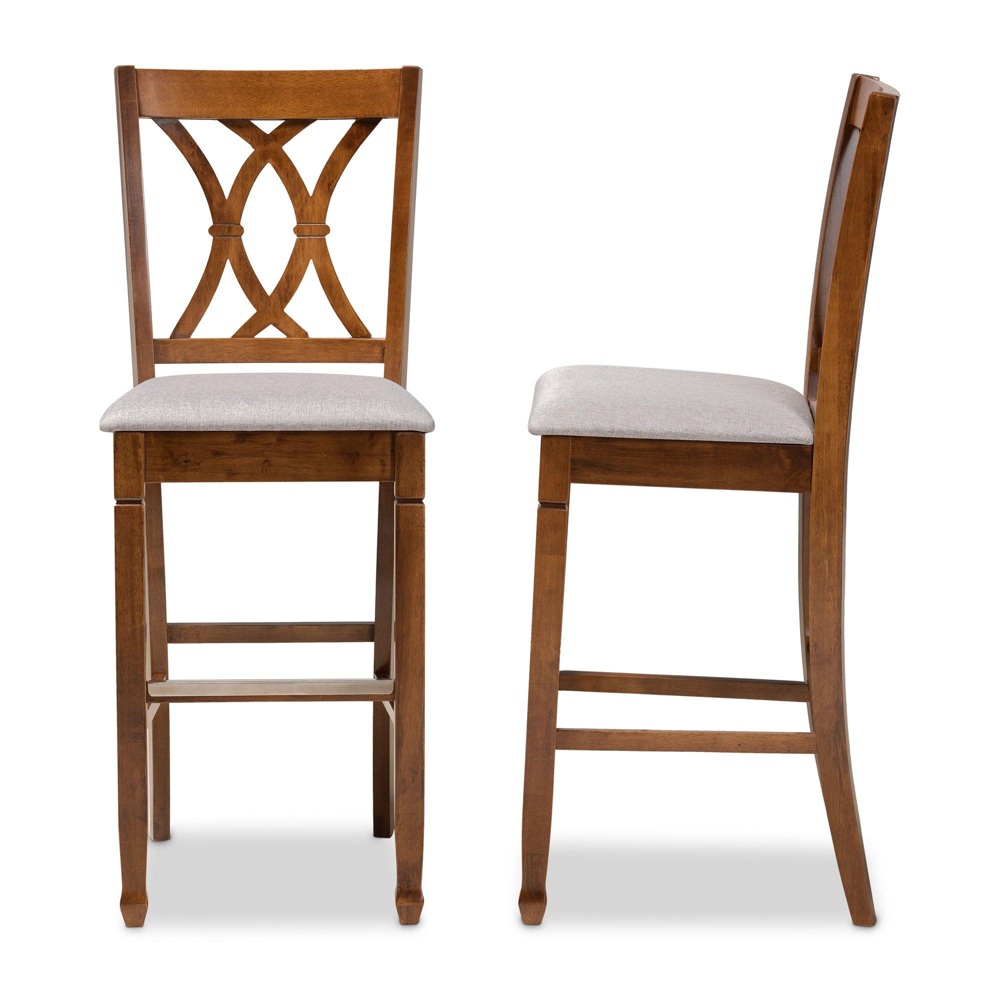 Calista Modern and Contemporary Fabric Upholstered and Finished Wood 2-Piece Bar Stool Set