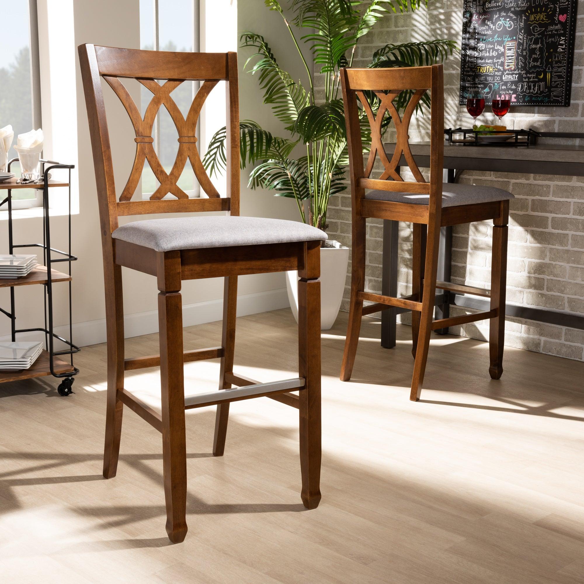 Calista Modern and Contemporary Fabric Upholstered and Finished Wood 2-Piece Bar Stool Set