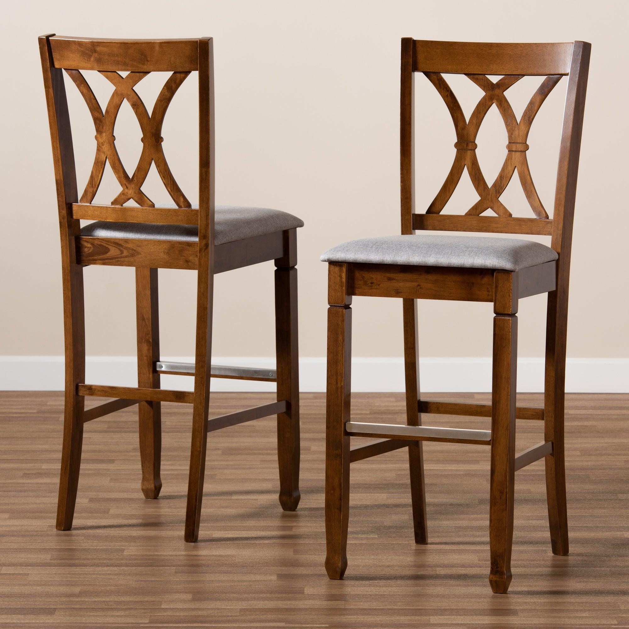 Calista Modern and Contemporary Fabric Upholstered and Finished Wood 2-Piece Bar Stool Set